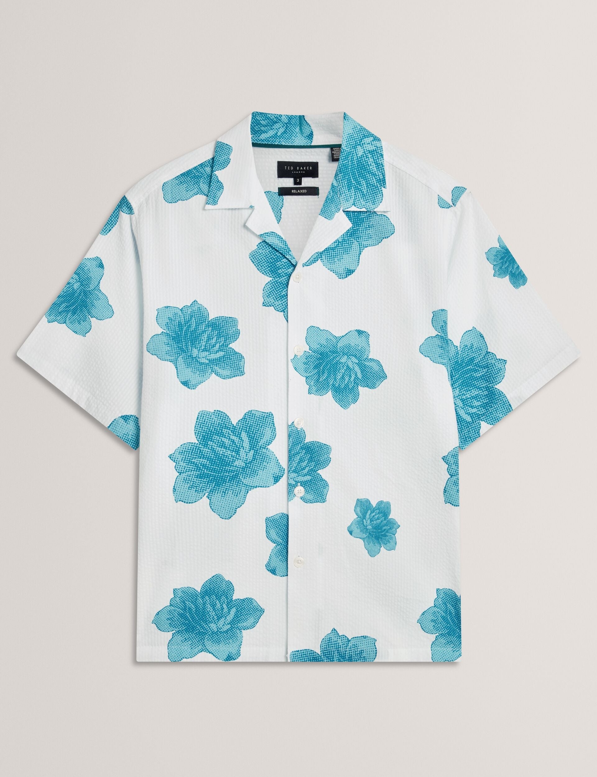 Ted Baker ATALAI Bold Floral Seersucker Short Sleeve Shirt WHITE