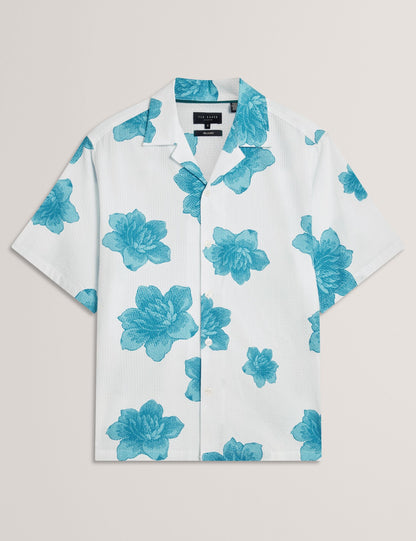 Ted Baker ATALAI Bold Floral Seersucker Short Sleeve Shirt WHITE