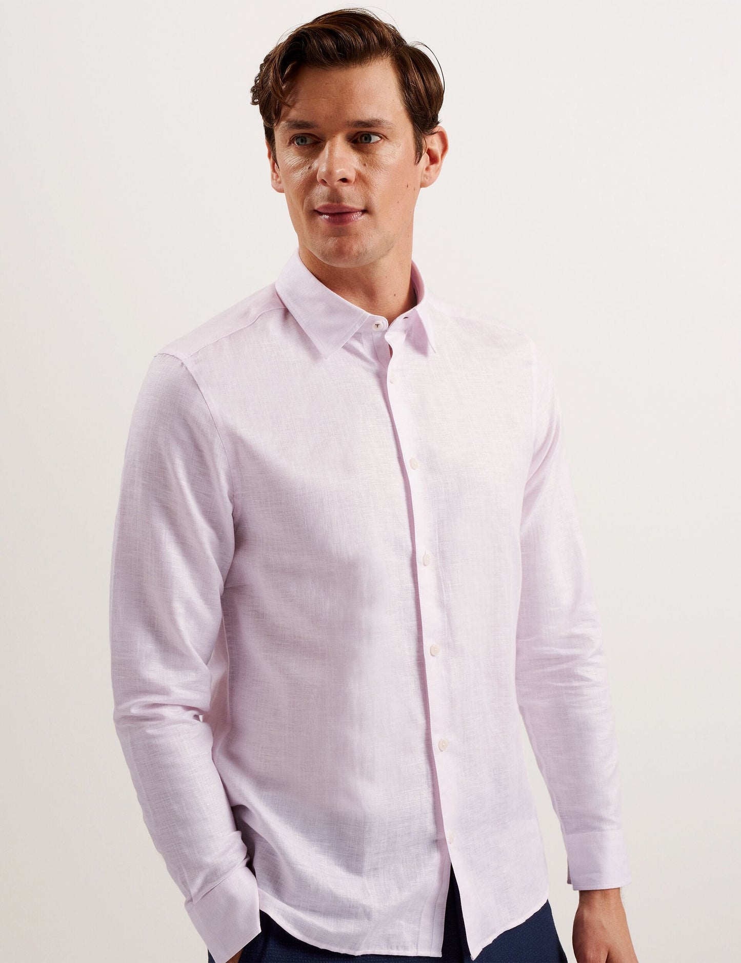Ted Baker ROMEOS - Regular Fit Cotton Linen Long Sleeve Shirt MID PINK
