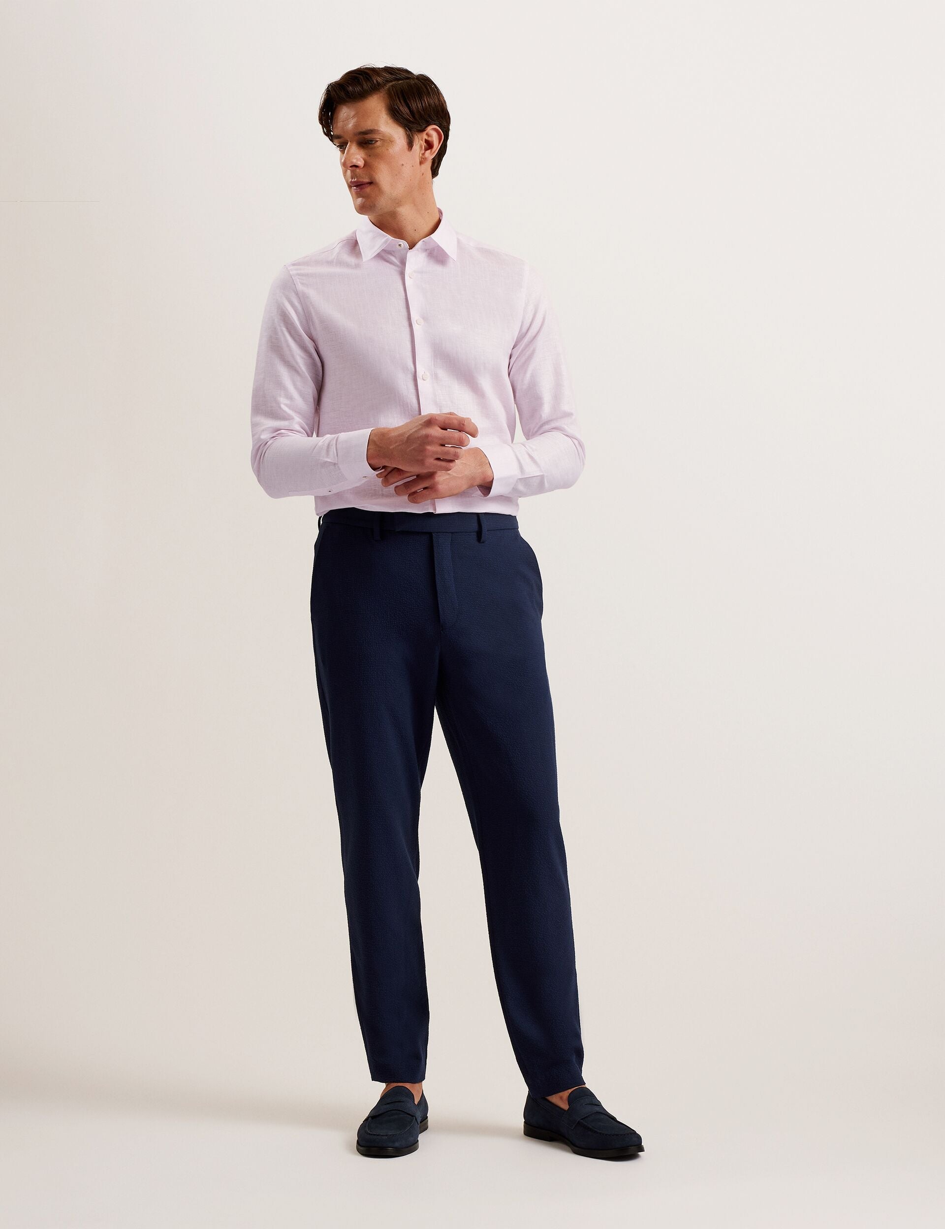 Ted Baker ROMEOS - Regular Fit Cotton Linen Long Sleeve Shirt MID PINK