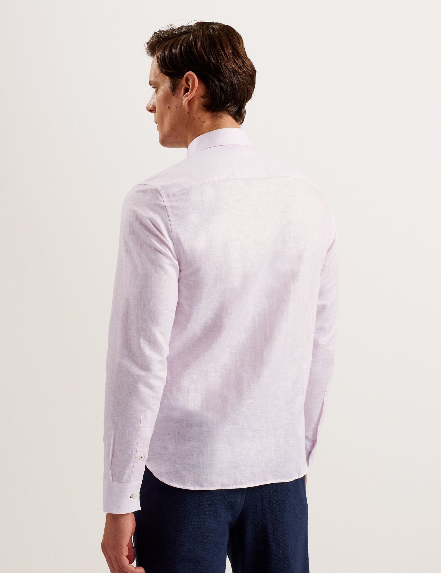 Ted Baker ROMEOS - Regular Fit Cotton Linen Long Sleeve Shirt MID PINK