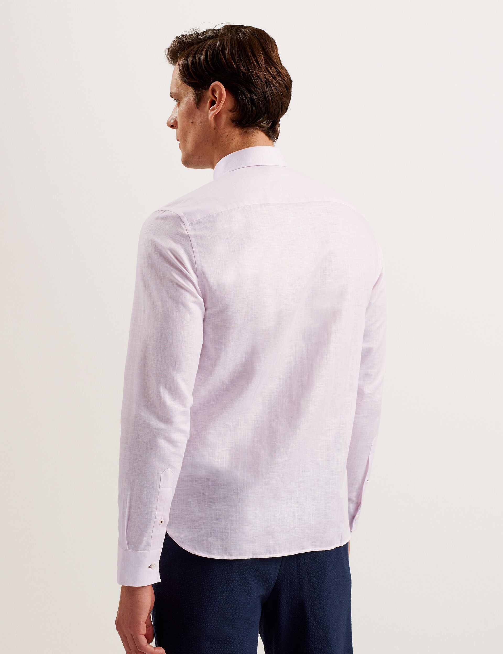 Ted Baker ROMEOS - Regular Fit Cotton Linen Long Sleeve Shirt MID PINK
