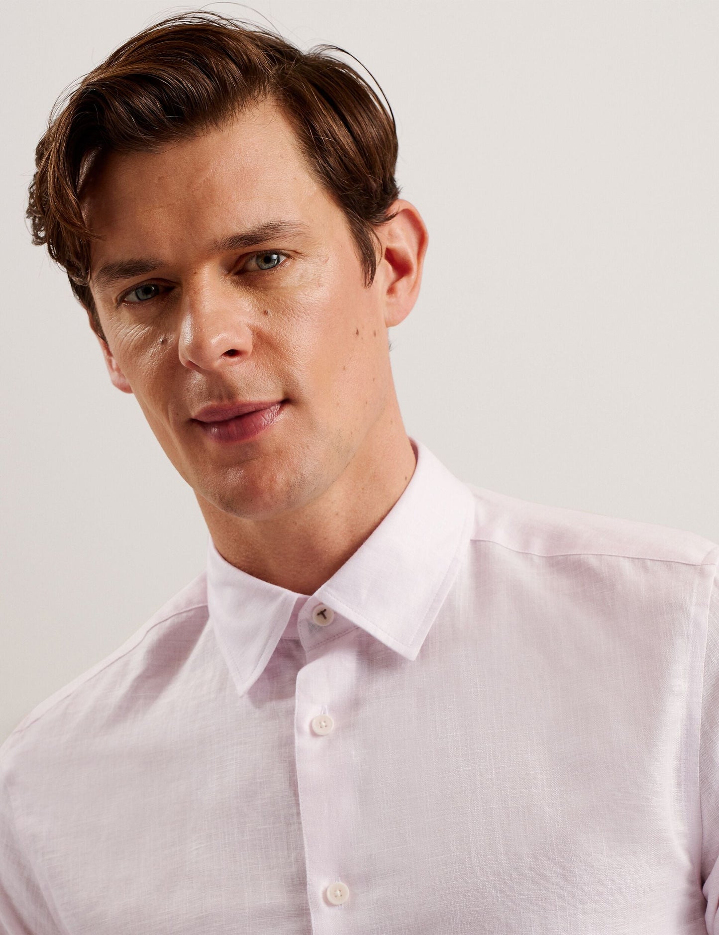 Ted Baker ROMEOS - Regular Fit Cotton Linen Long Sleeve Shirt MID PINK