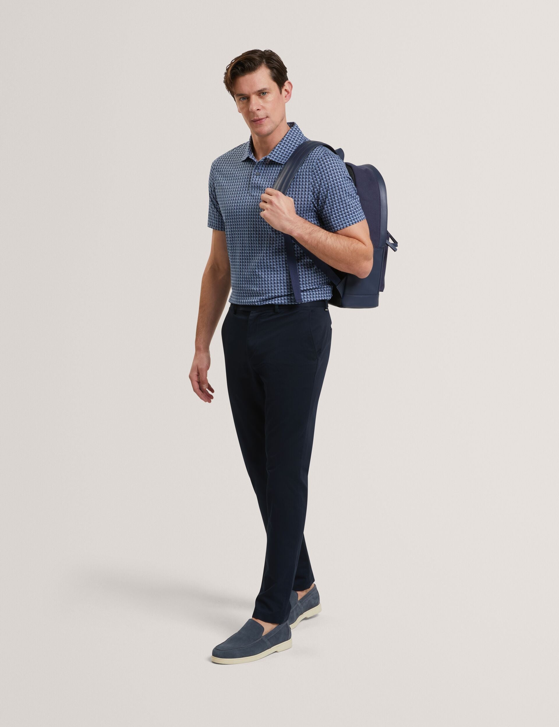 Ted Baker ZUMURUD Tile Print Cotton Short Sleeve Shirt NAVY