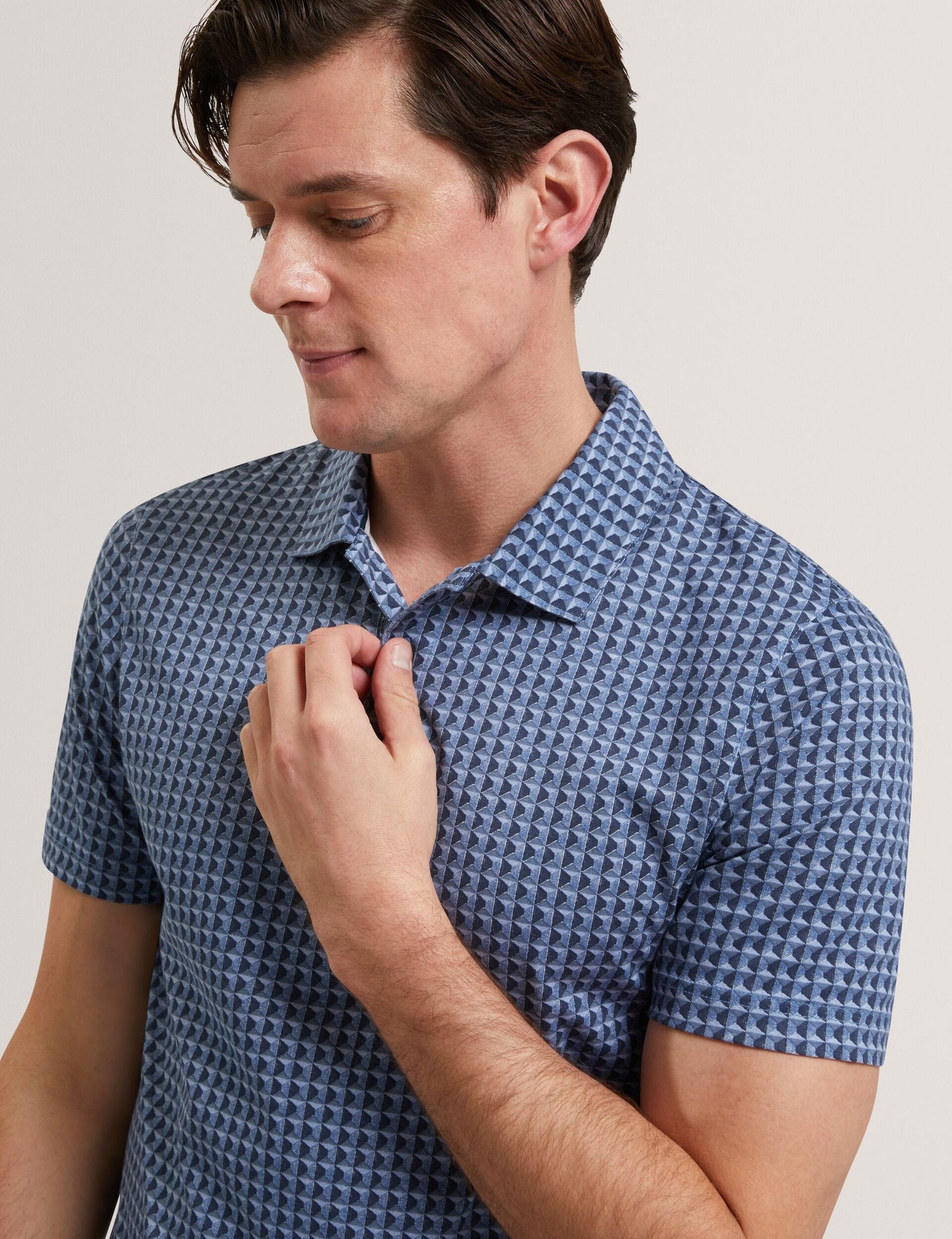 Ted Baker ZUMURUD Tile Print Cotton Short Sleeve Shirt NAVY
