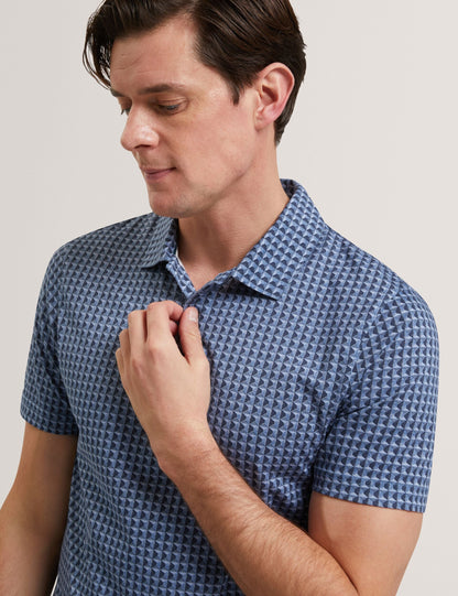 Ted Baker ZUMURUD Tile Print Cotton Short Sleeve Shirt NAVY