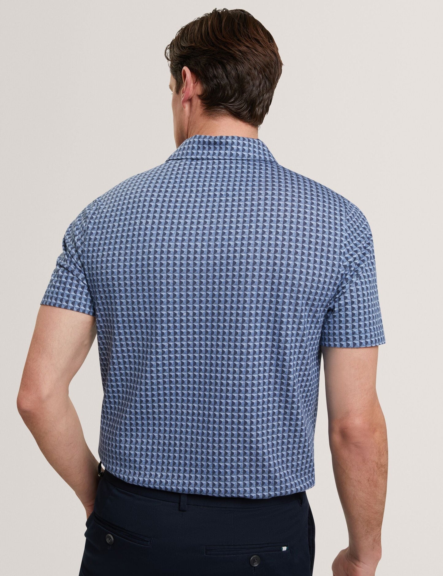 Ted Baker ZUMURUD Tile Print Cotton Short Sleeve Shirt NAVY