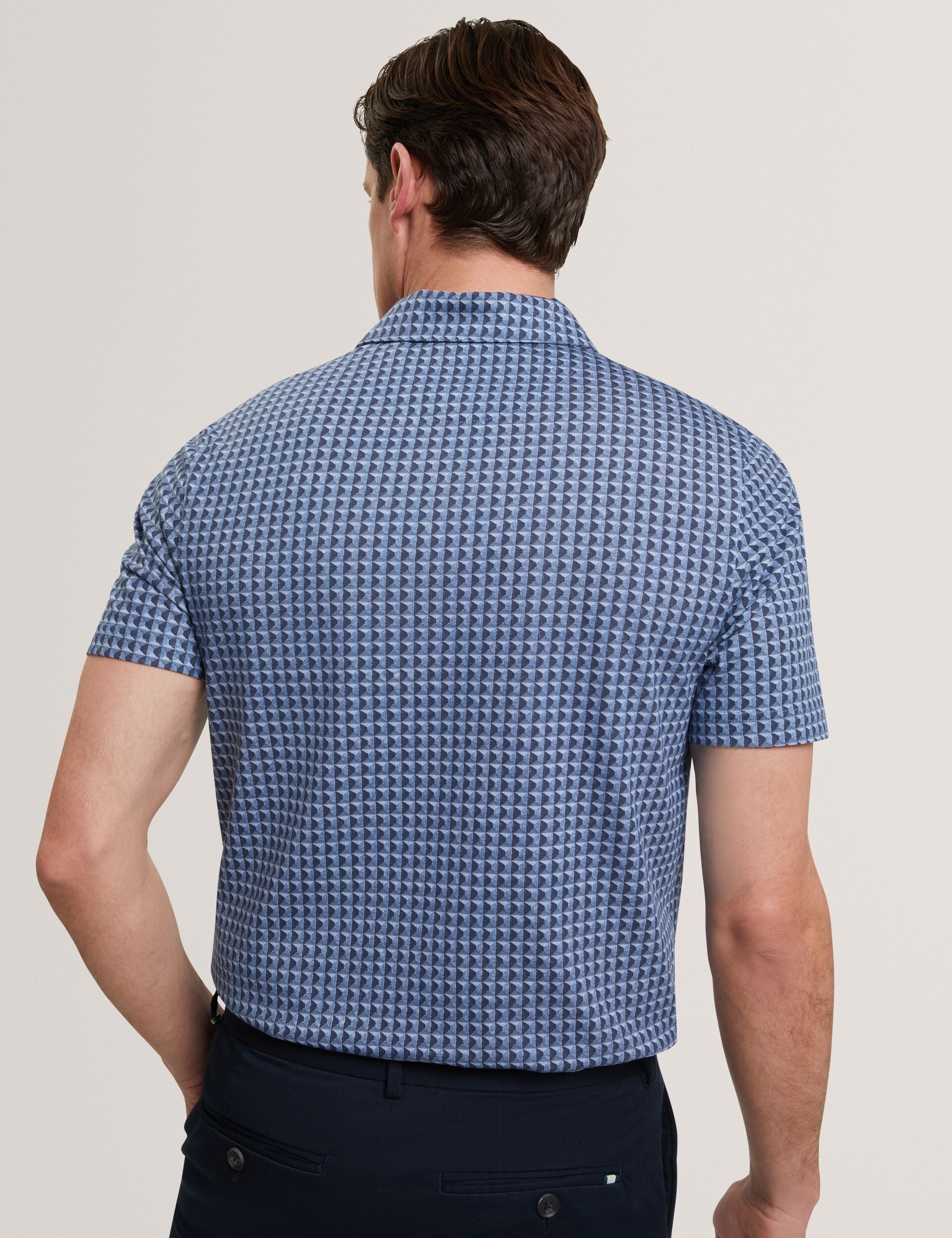 Ted Baker ZUMURUD Tile Print Cotton Short Sleeve Shirt NAVY