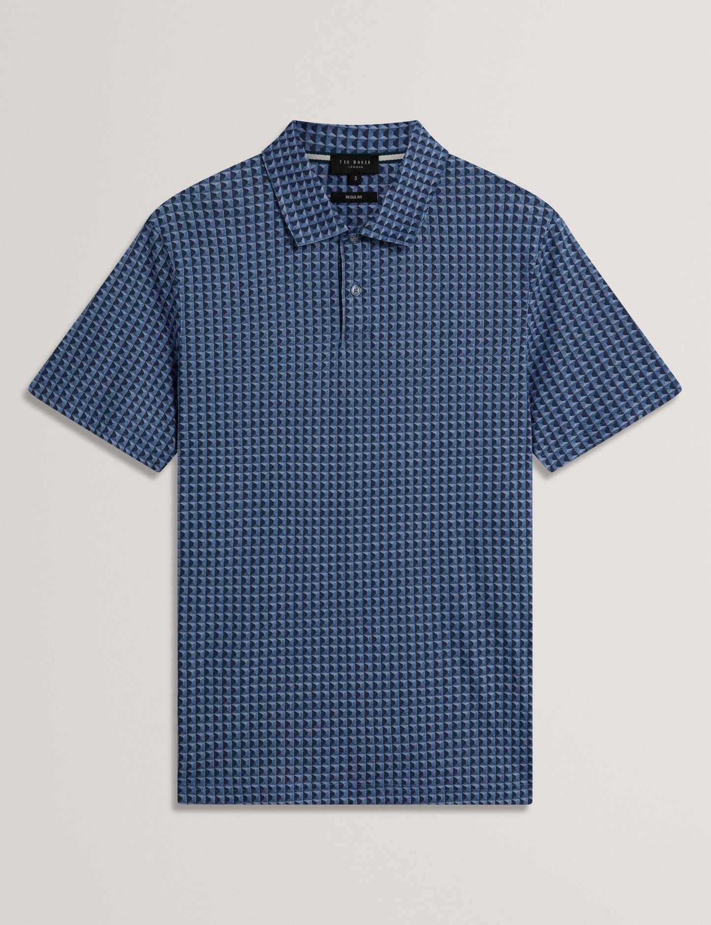 Ted Baker ZUMURUD Tile Print Cotton Short Sleeve Shirt NAVY