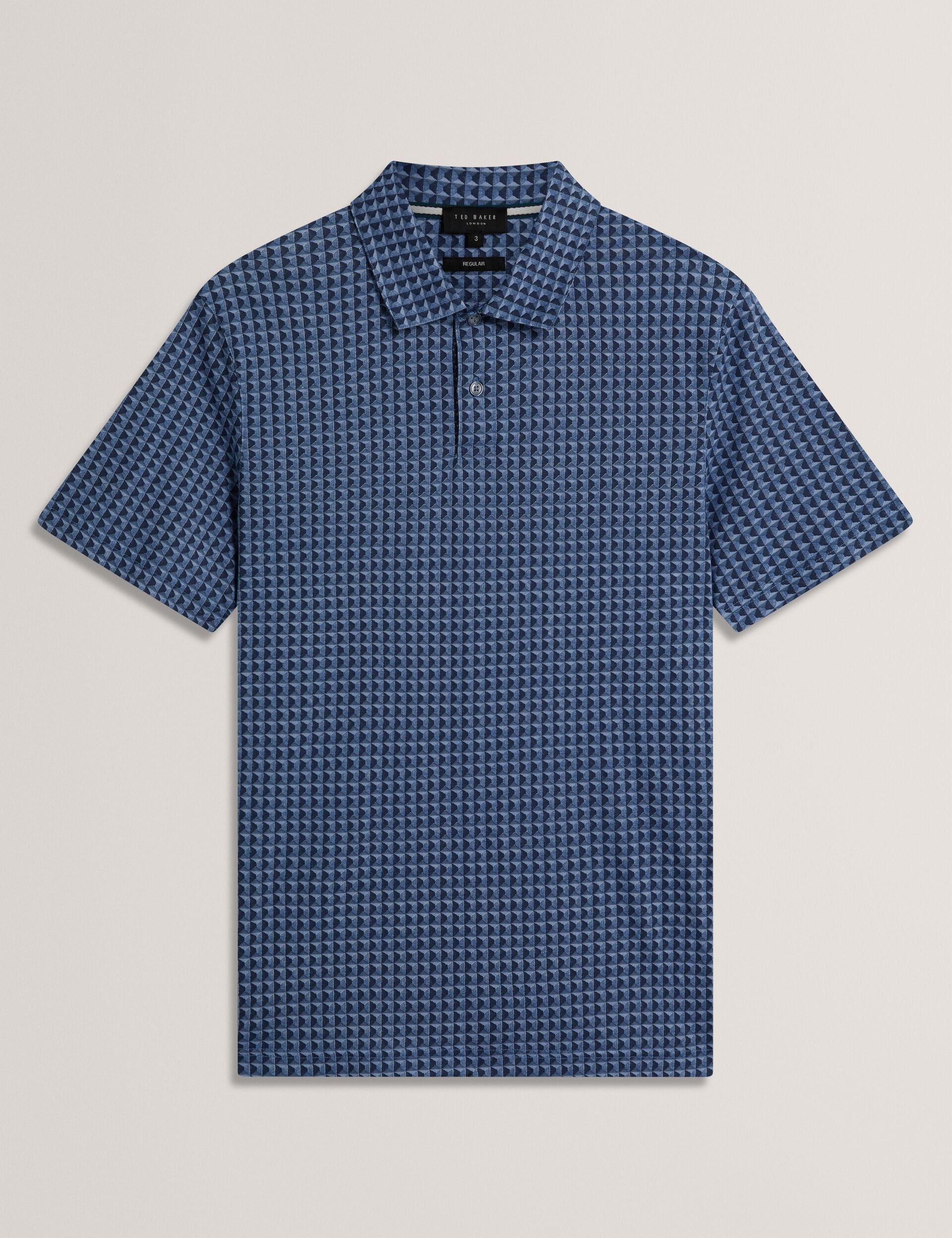 Ted Baker ZUMURUD Tile Print Cotton Short Sleeve Shirt NAVY