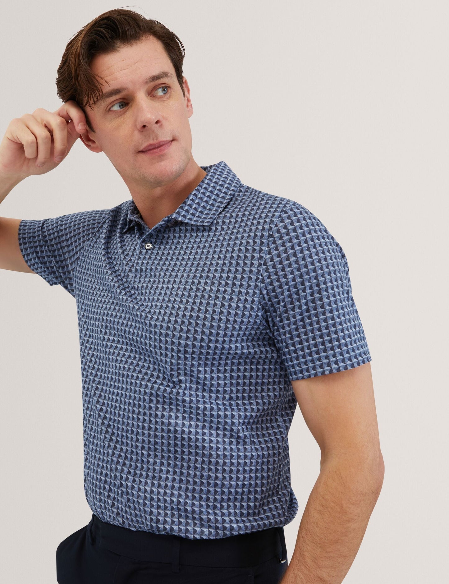 Ted Baker ZUMURUD Tile Print Cotton Short Sleeve Shirt NAVY