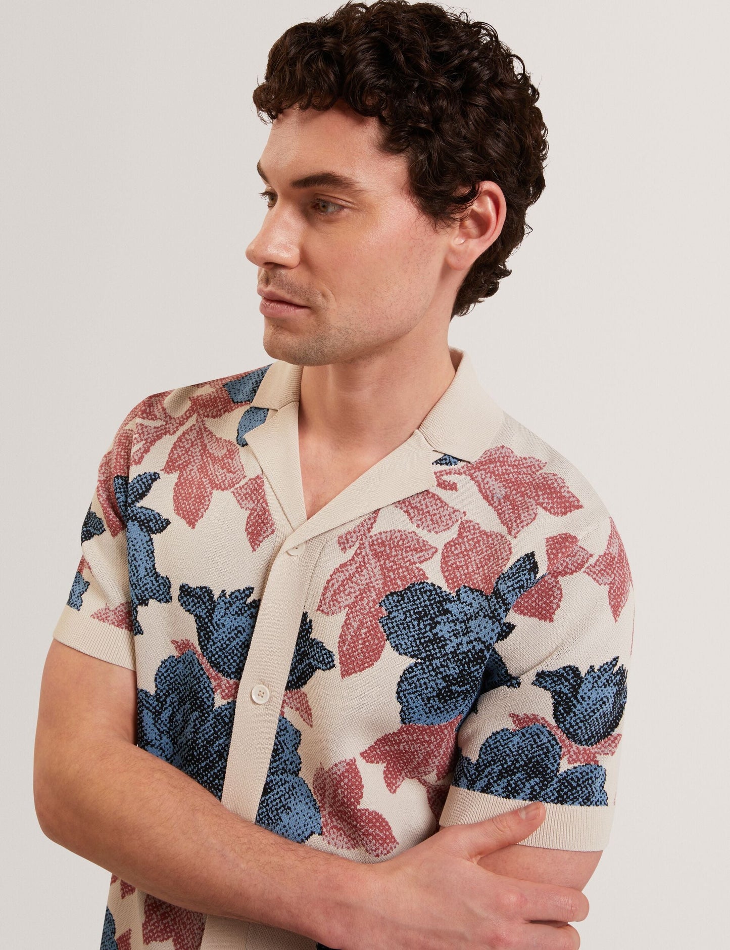 Ted Baker ASHQARA Shaded Floral Knit Button-Through Polo Shirt MULTICOLOUR