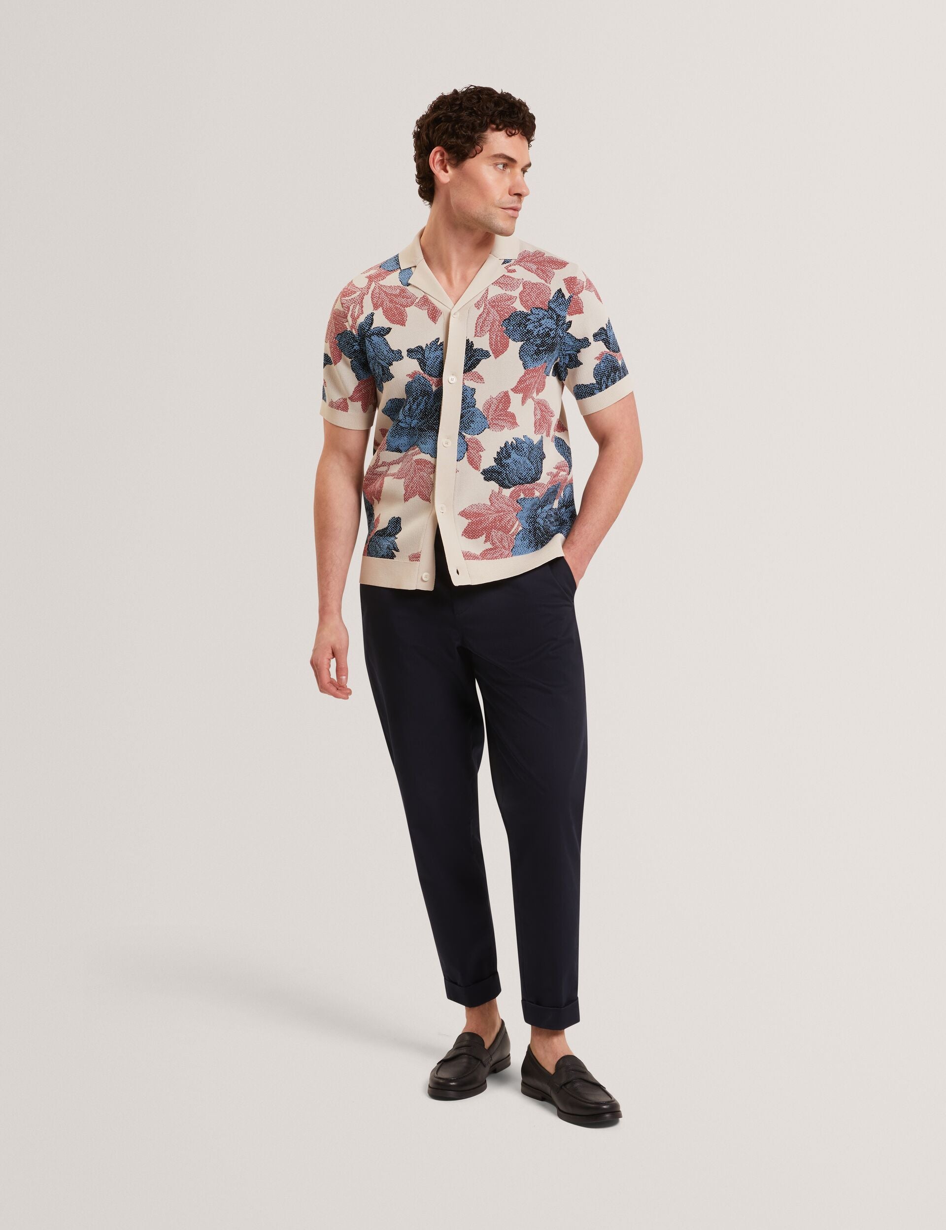 Ted Baker ASHQARA Shaded Floral Knit Button-Through Polo Shirt MULTICOLOUR