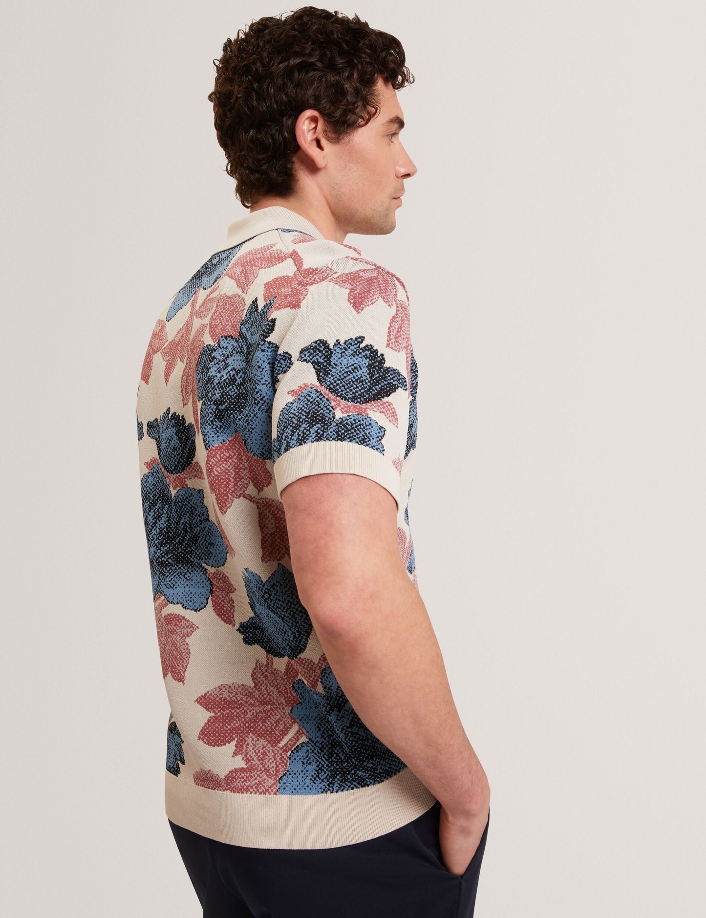 Ted Baker ASHQARA Shaded Floral Knit Button-Through Polo Shirt MULTICOLOUR