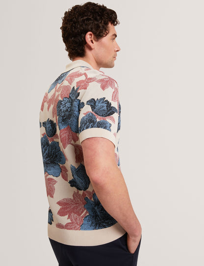 Ted Baker ASHQARA Shaded Floral Knit Button-Through Polo Shirt MULTICOLOUR