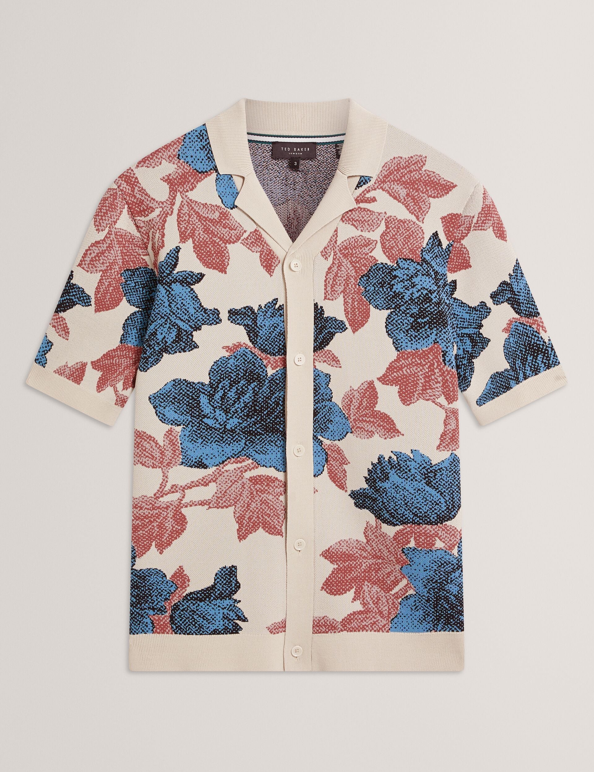 Ted Baker ASHQARA Shaded Floral Knit Button-Through Polo Shirt MULTICOLOUR