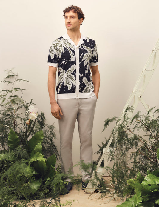 Ted Baker KYES - Short Sleeve Knitted Leaf Shirt NAVY