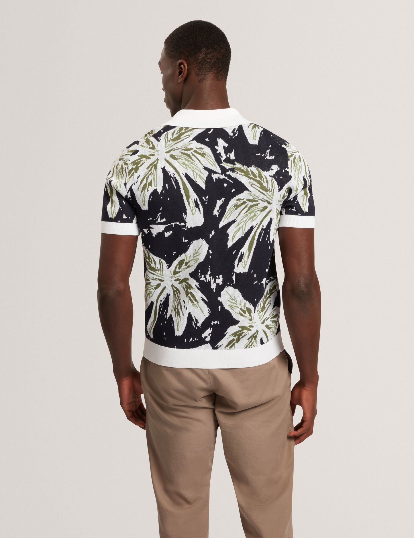 Ted Baker KYES - Short Sleeve Knitted Leaf Shirt NAVY