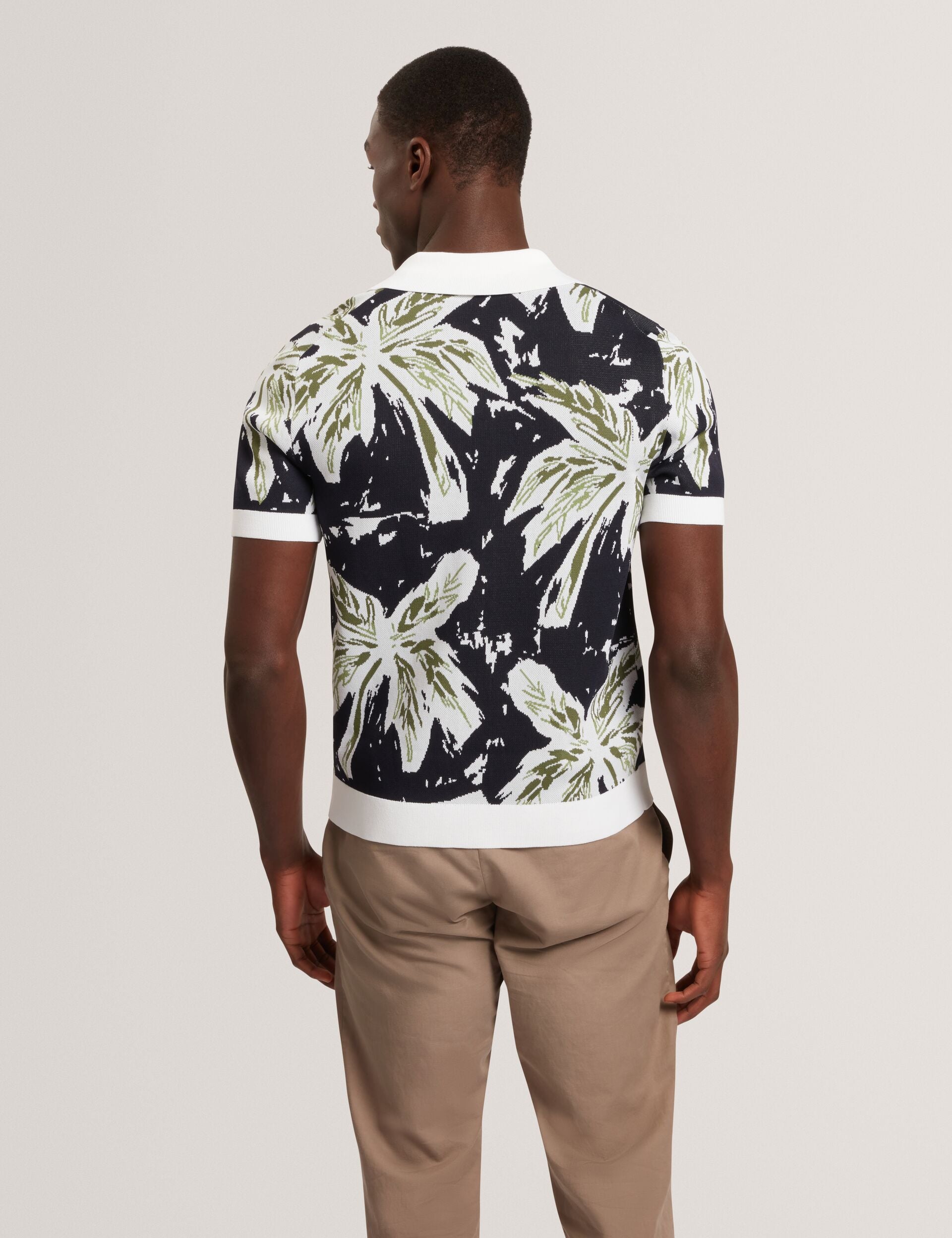 Ted Baker KYES - Short Sleeve Knitted Leaf Shirt NAVY
