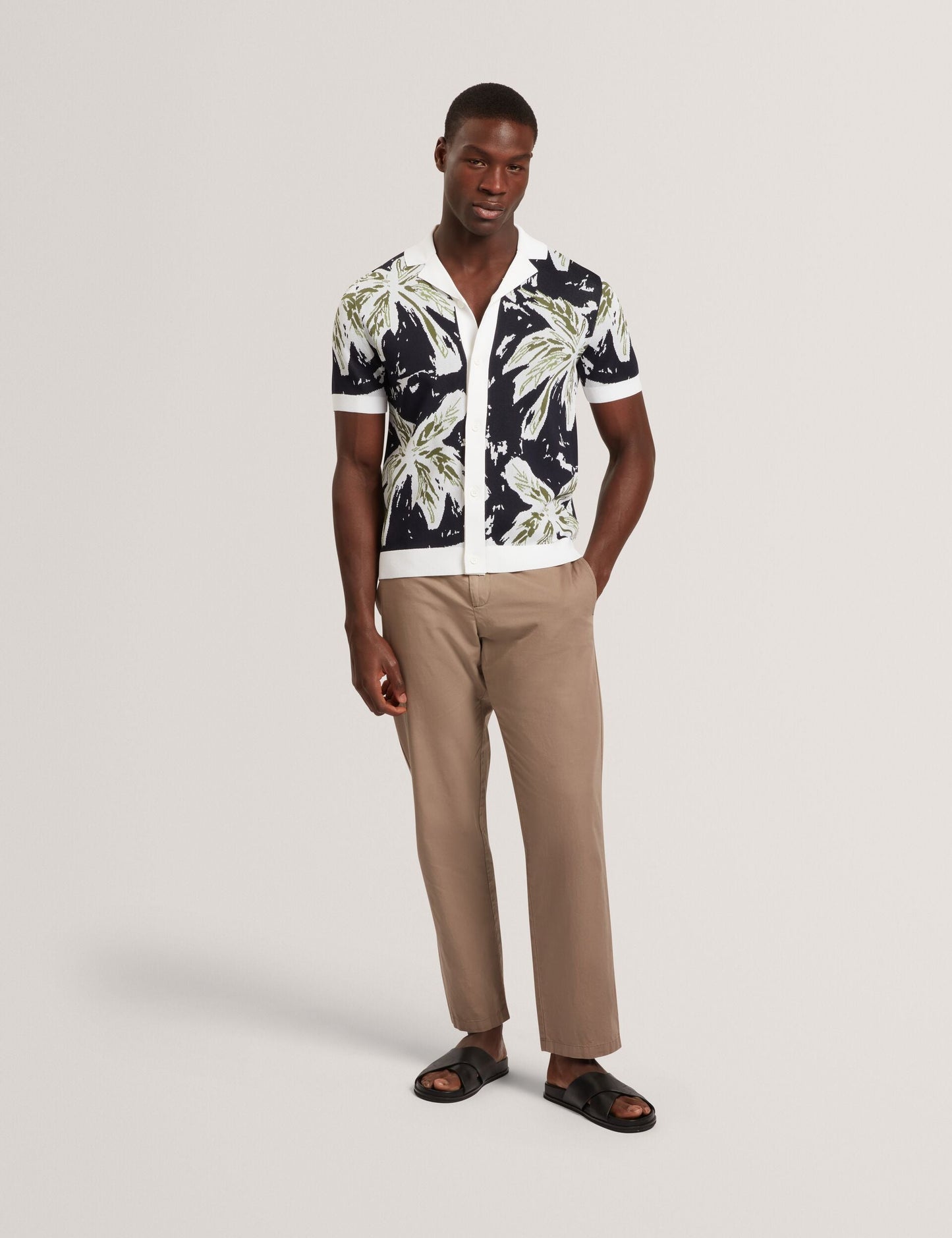 Ted Baker KYES - Short Sleeve Knitted Leaf Shirt NAVY