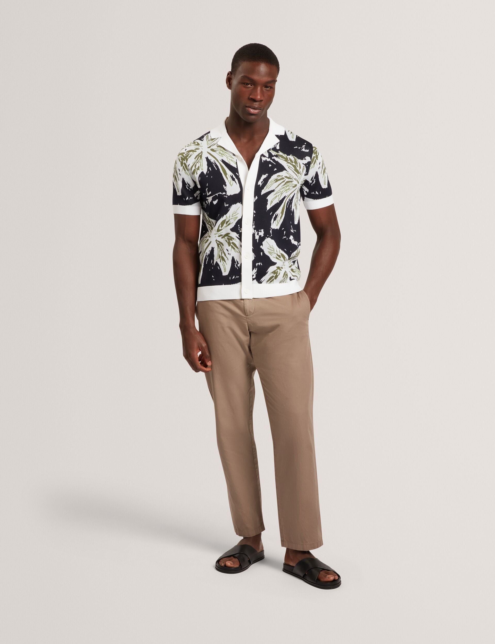 Ted Baker KYES - Short Sleeve Knitted Leaf Shirt NAVY