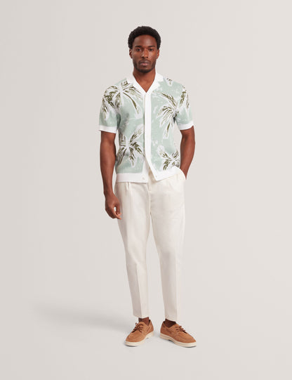 Ted Baker KYES - Leaf Print Knitted Short Sleeve Shirt LT-GREEN