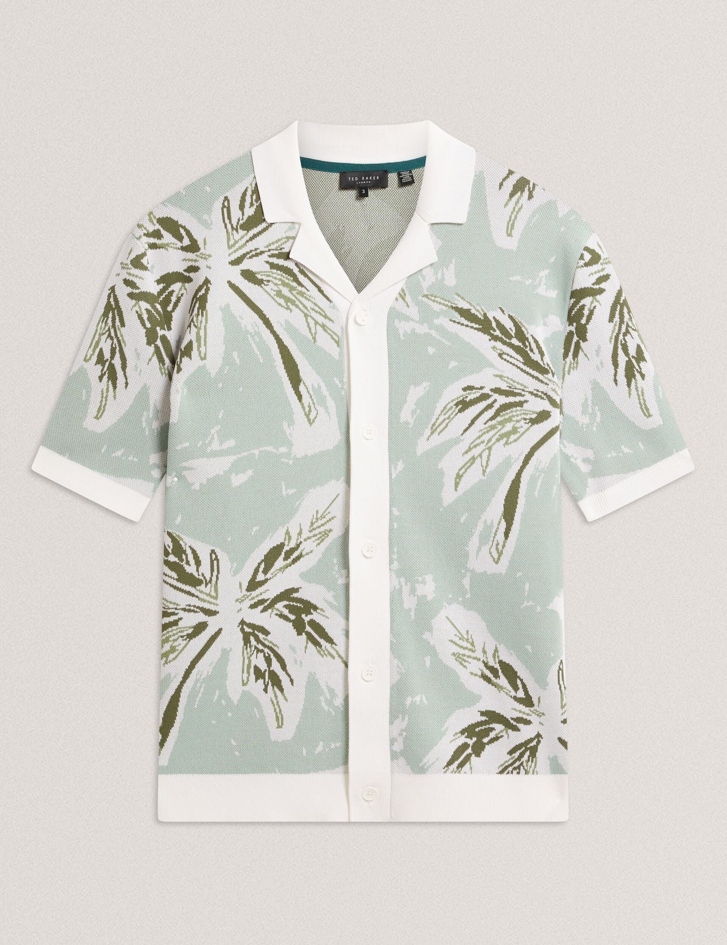 Ted Baker KYES - Leaf Print Knitted Short Sleeve Shirt LT-GREEN