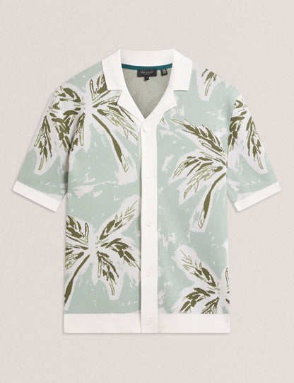 Ted Baker KYES - Leaf Print Knitted Short Sleeve Shirt LT-GREEN
