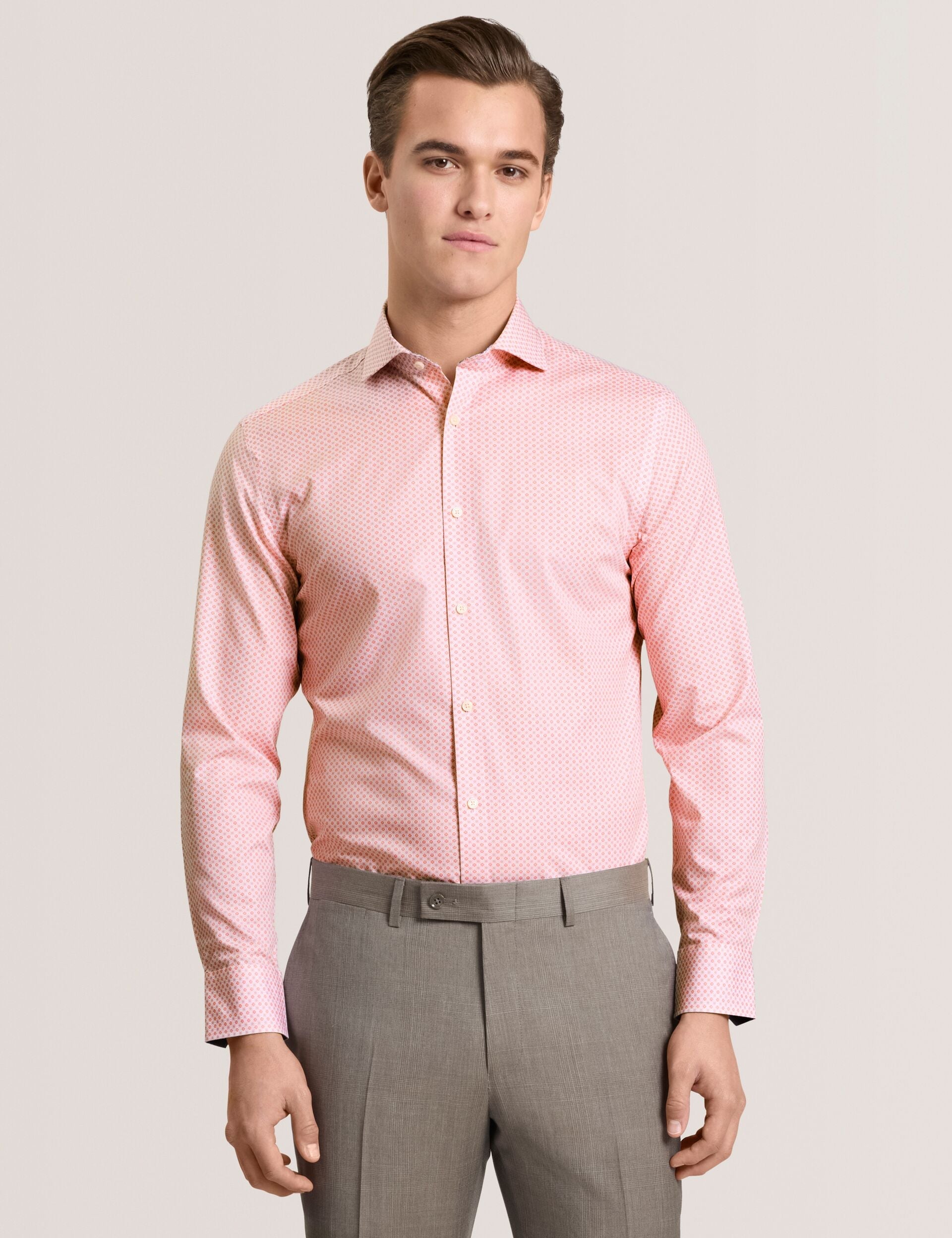 Ted Baker NANTUCKET Geo Print Stretch Cotton Slim Fit Shirt PINK