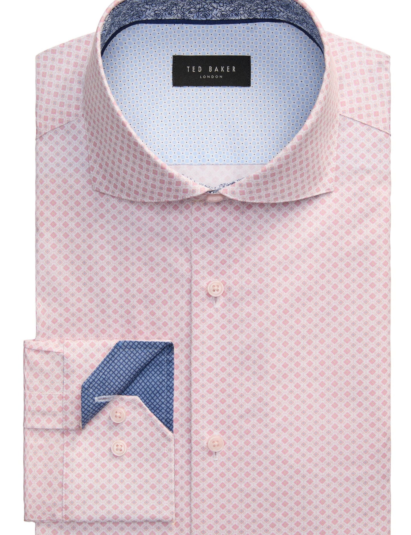 Ted Baker NANTUCKET Geo Print Stretch Cotton Slim Fit Shirt PINK