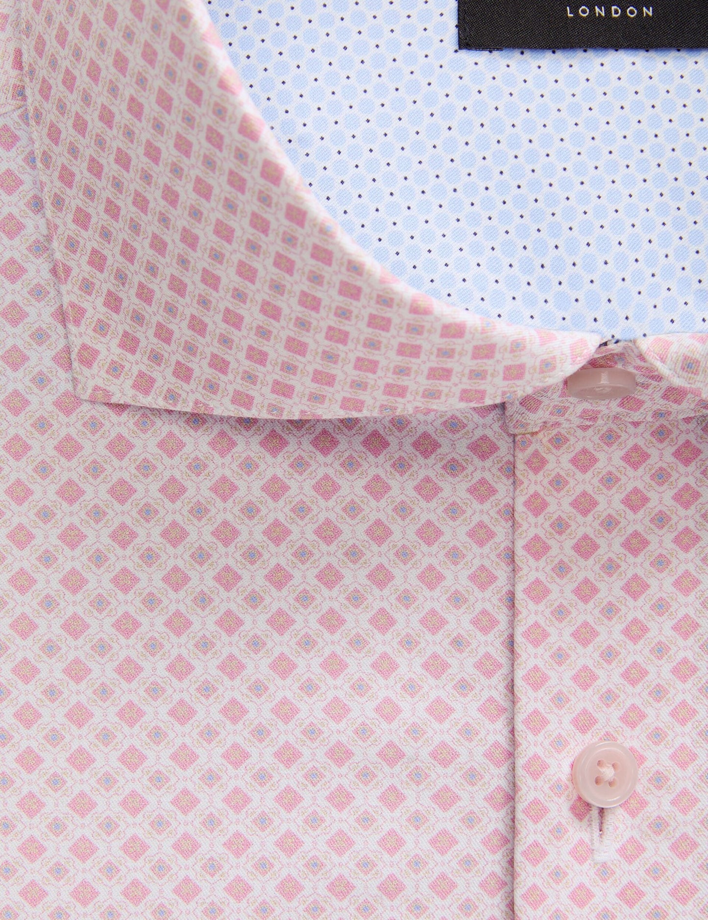 Ted Baker NANTUCKET Geo Print Stretch Cotton Slim Fit Shirt PINK