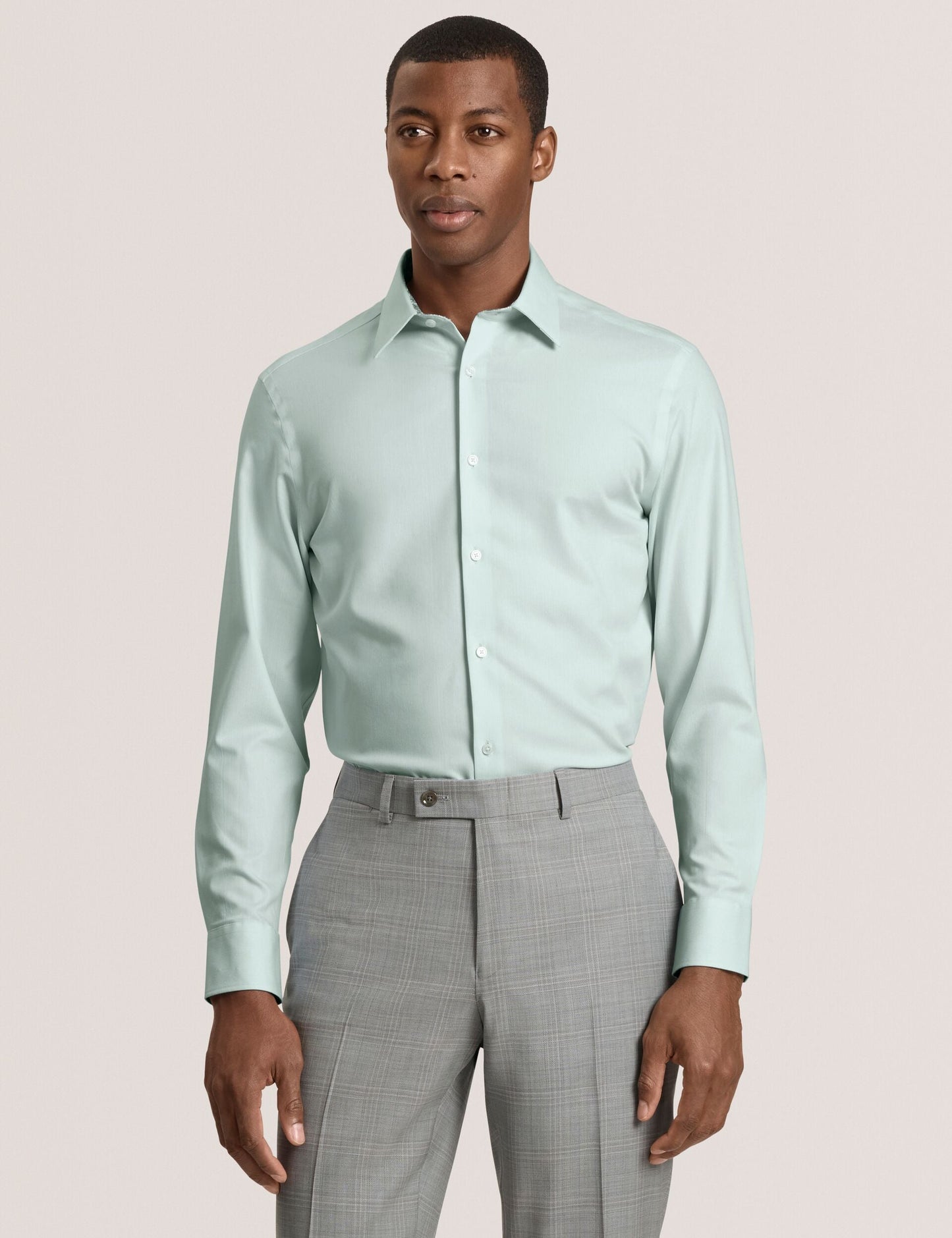 Ted Baker GENEVA Textured Stretch Cotton Slim Fit Shirt PALE GREEN
