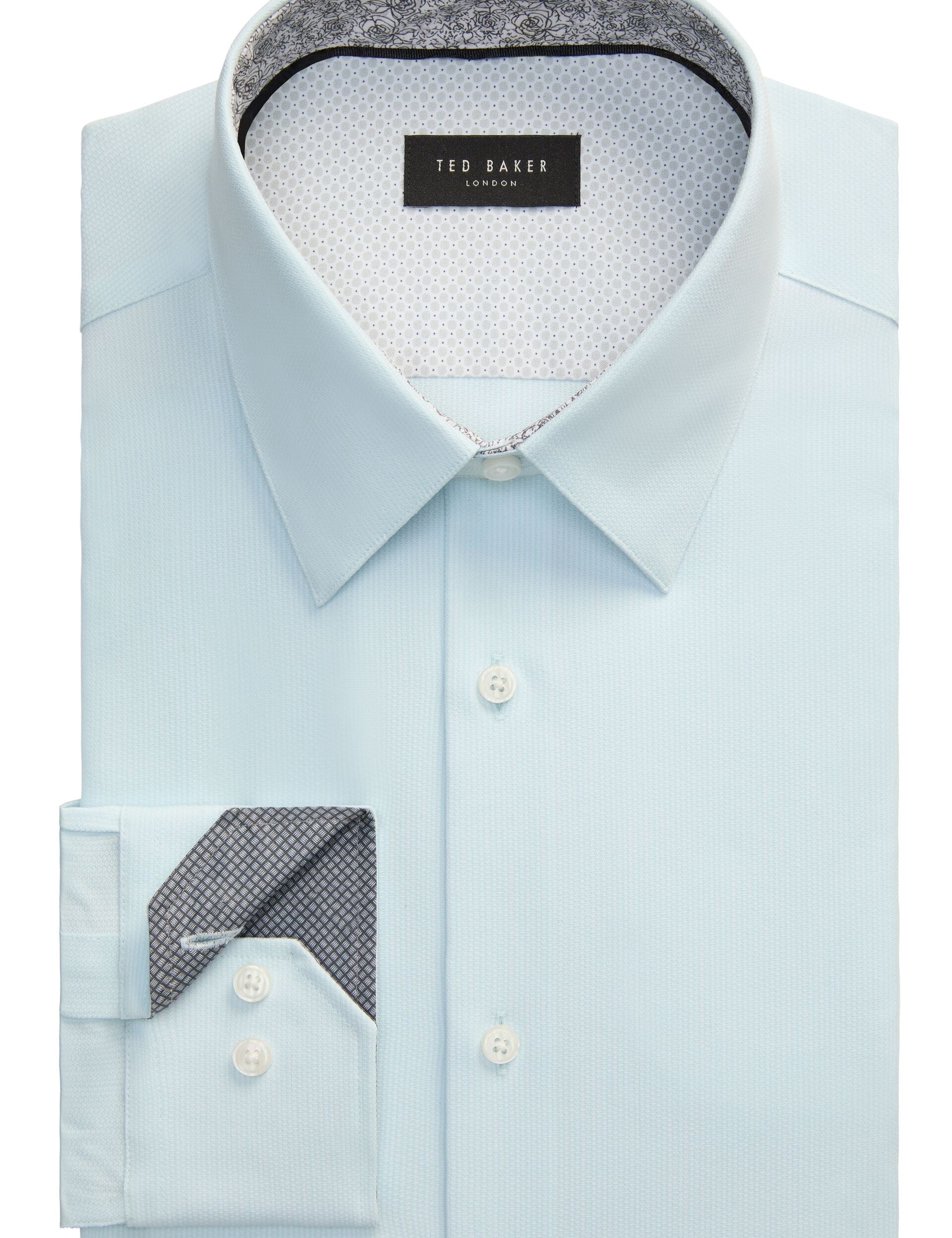 Ted Baker GENEVA Textured Stretch Cotton Slim Fit Shirt PALE GREEN