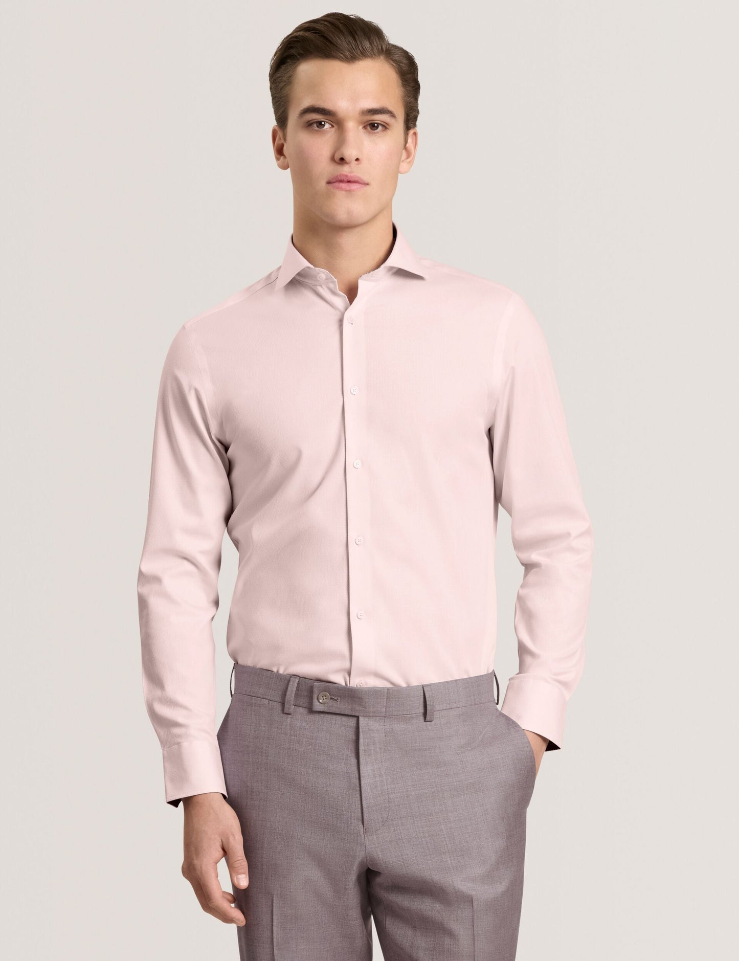 Ted Baker NANTUCKET Geo Texture Stretch Cotton Slim Fit Shirt PALE PINK