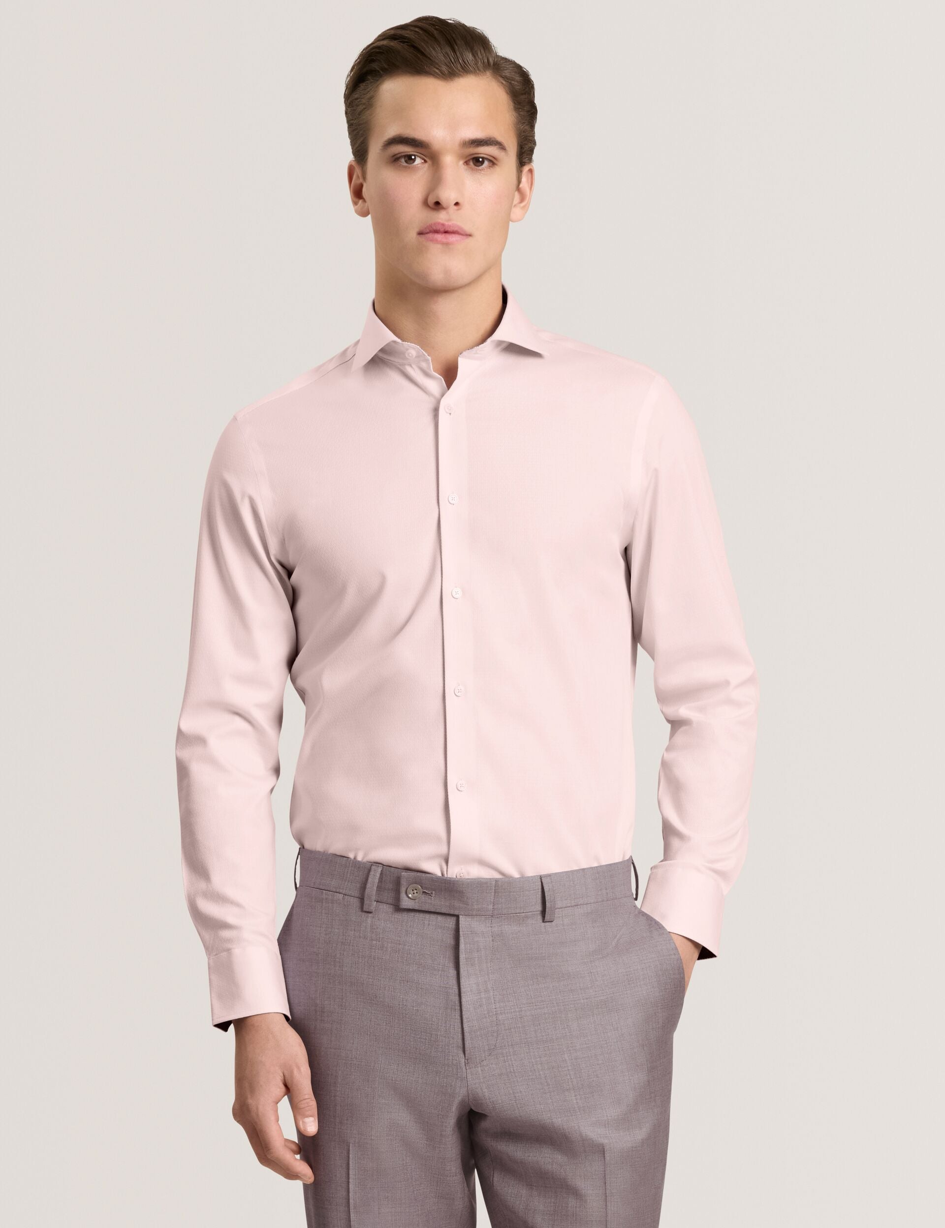 Ted Baker NANTUCKET Geo Texture Stretch Cotton Slim Fit Shirt PALE PINK
