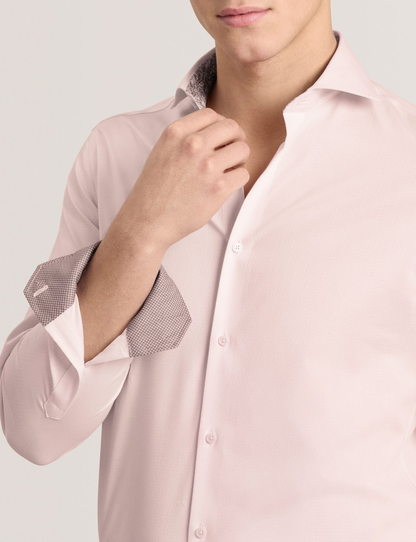 Ted Baker NANTUCKET Geo Texture Stretch Cotton Slim Fit Shirt PALE PINK