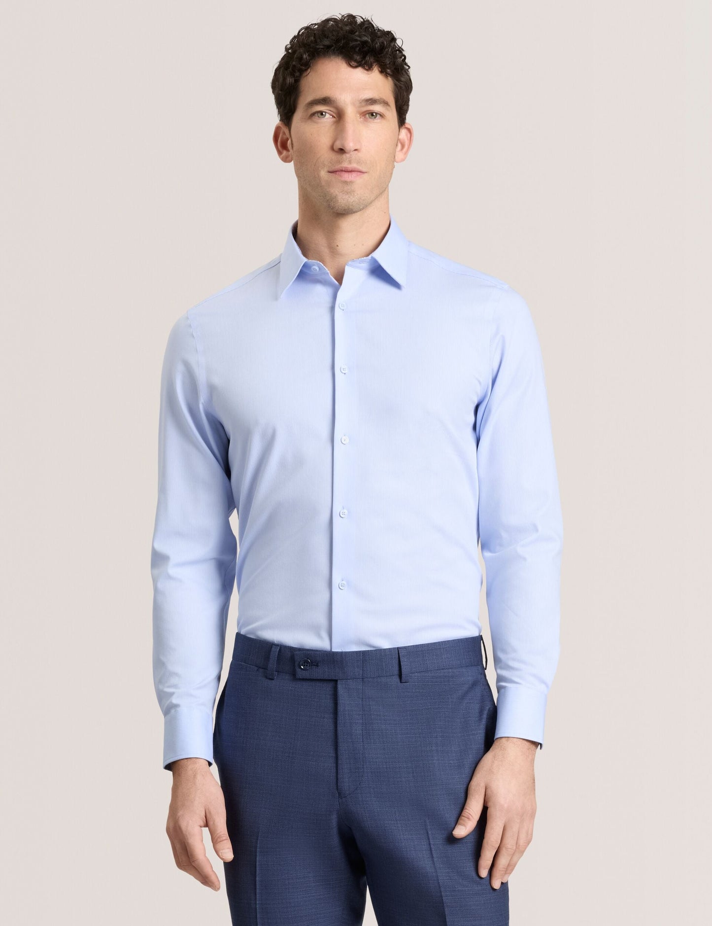 Ted Baker GENEVA Textured Stretch Cotton Slim Fit Shirt BLUE