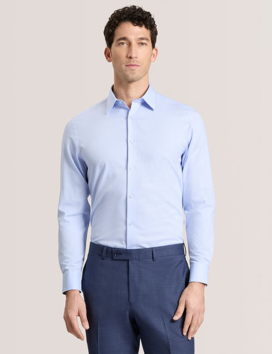 Ted Baker GENEVA Textured Stretch Cotton Slim Fit Shirt BLUE