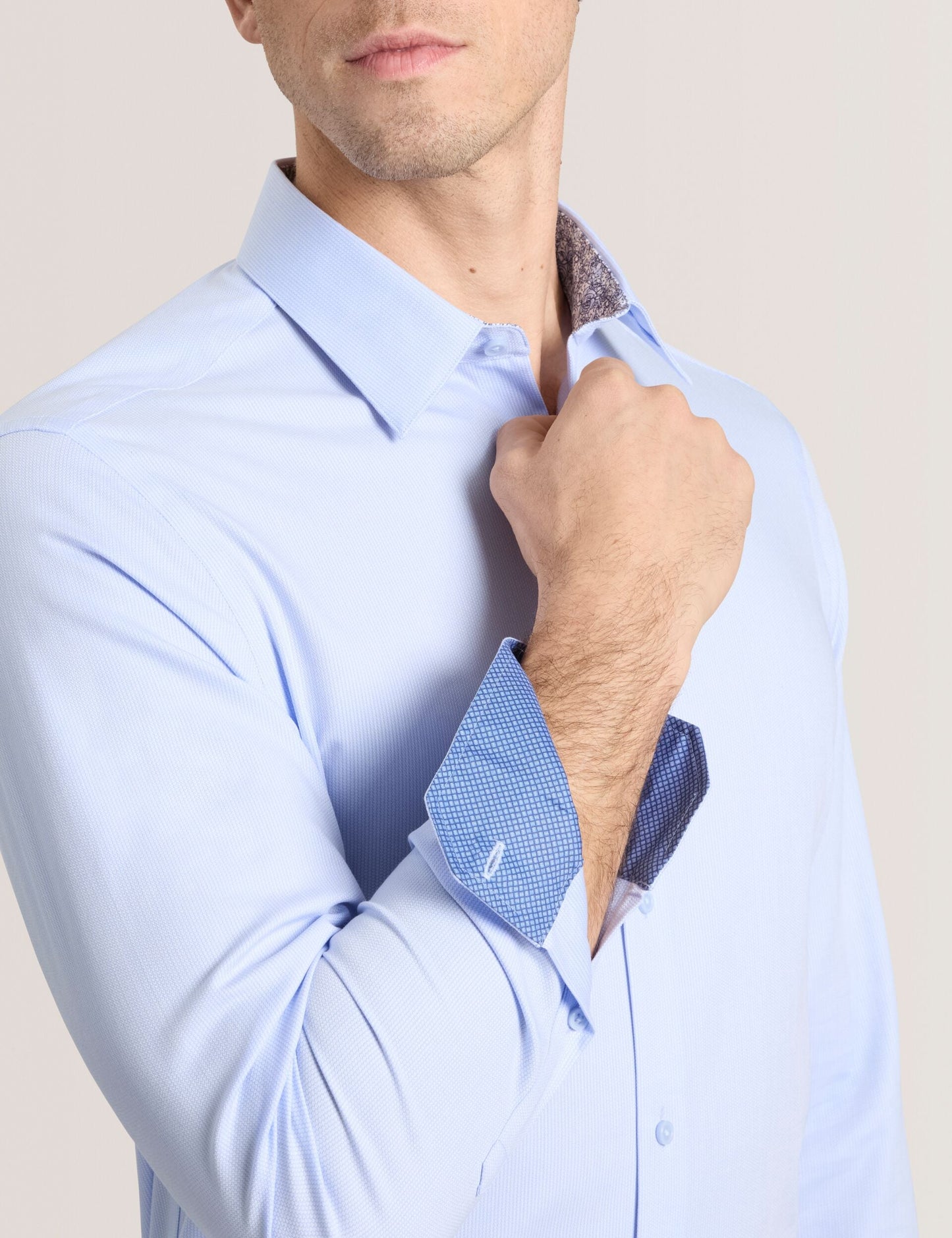 Ted Baker GENEVA Textured Stretch Cotton Slim Fit Shirt BLUE