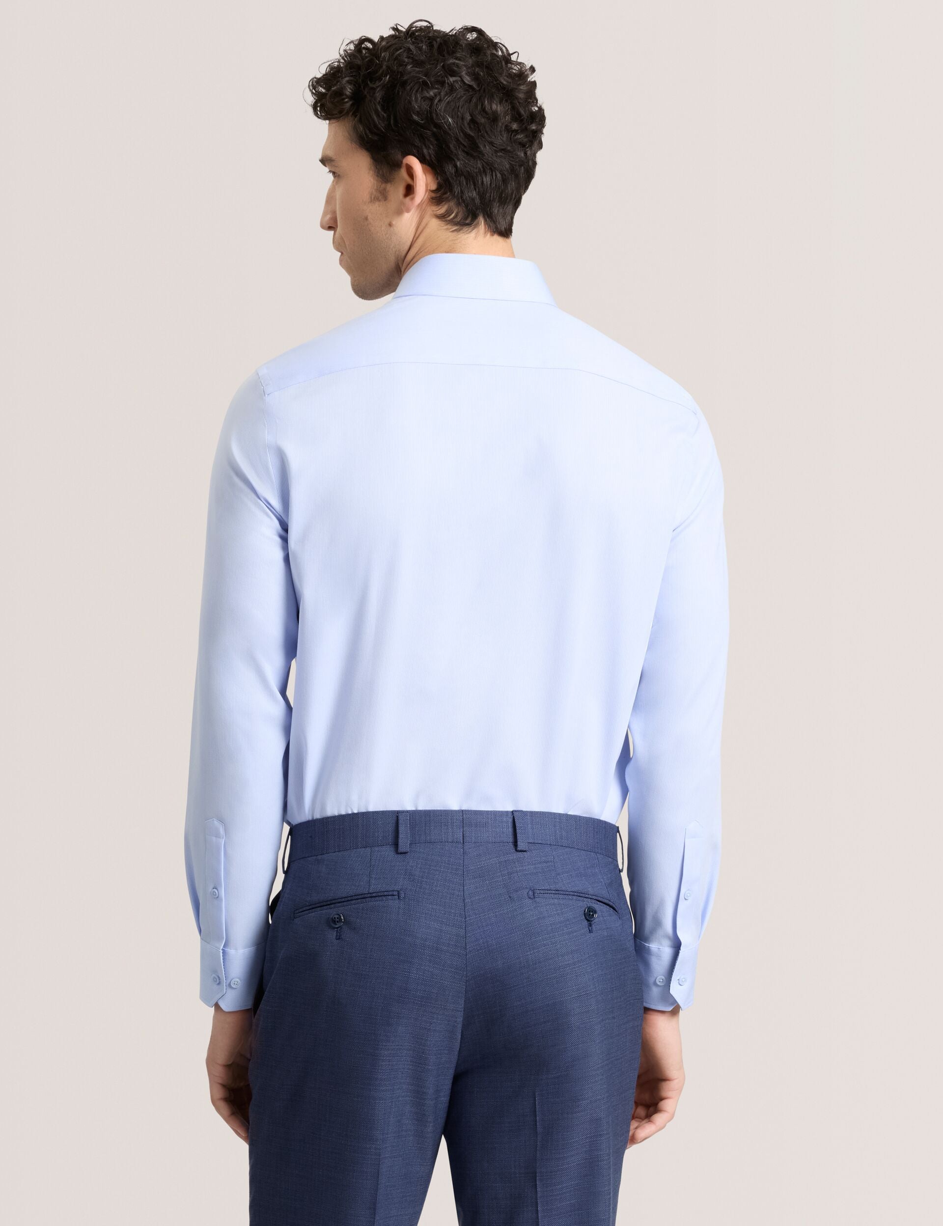 Ted Baker GENEVA Textured Stretch Cotton Slim Fit Shirt BLUE