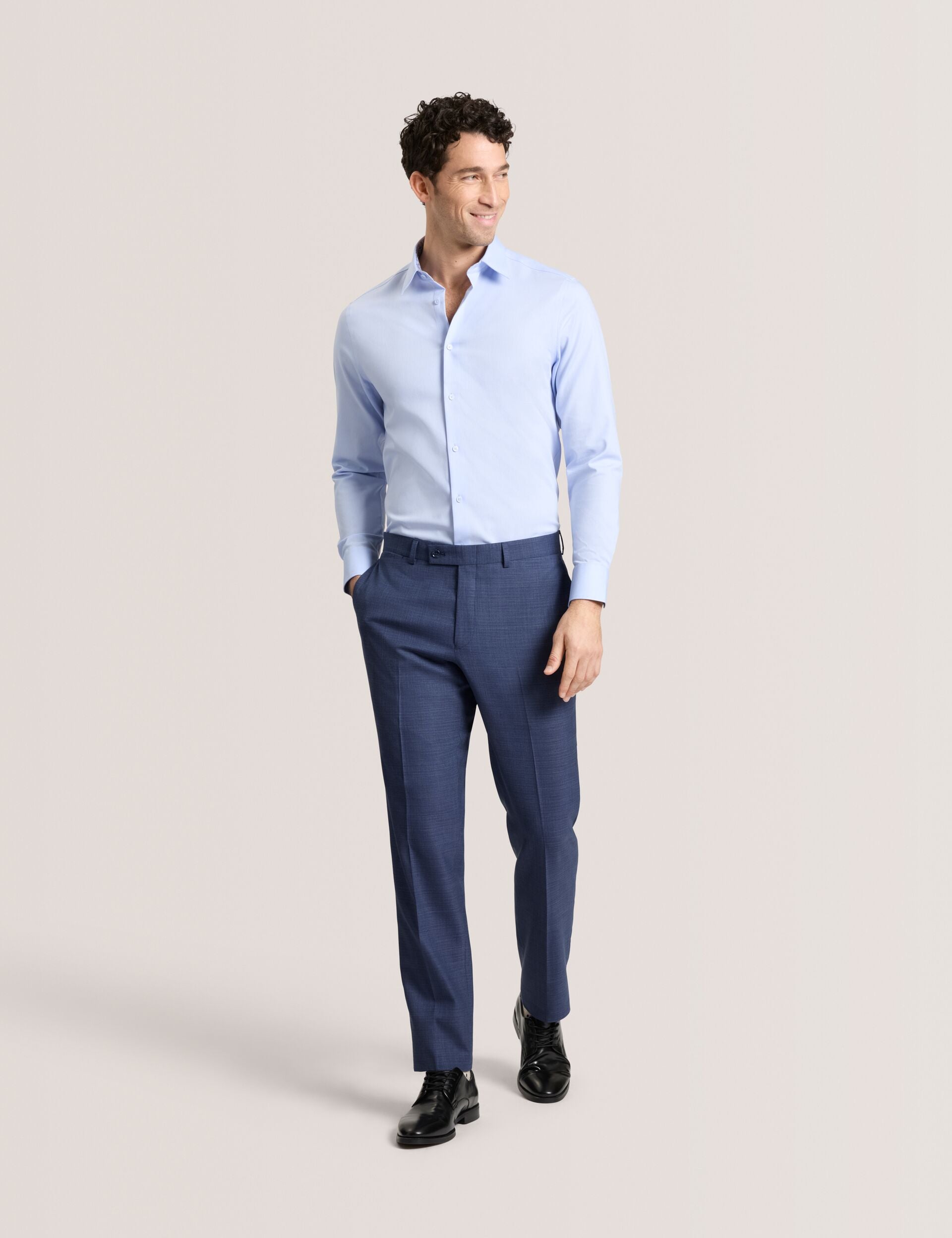 Ted Baker GENEVA Textured Stretch Cotton Slim Fit Shirt BLUE