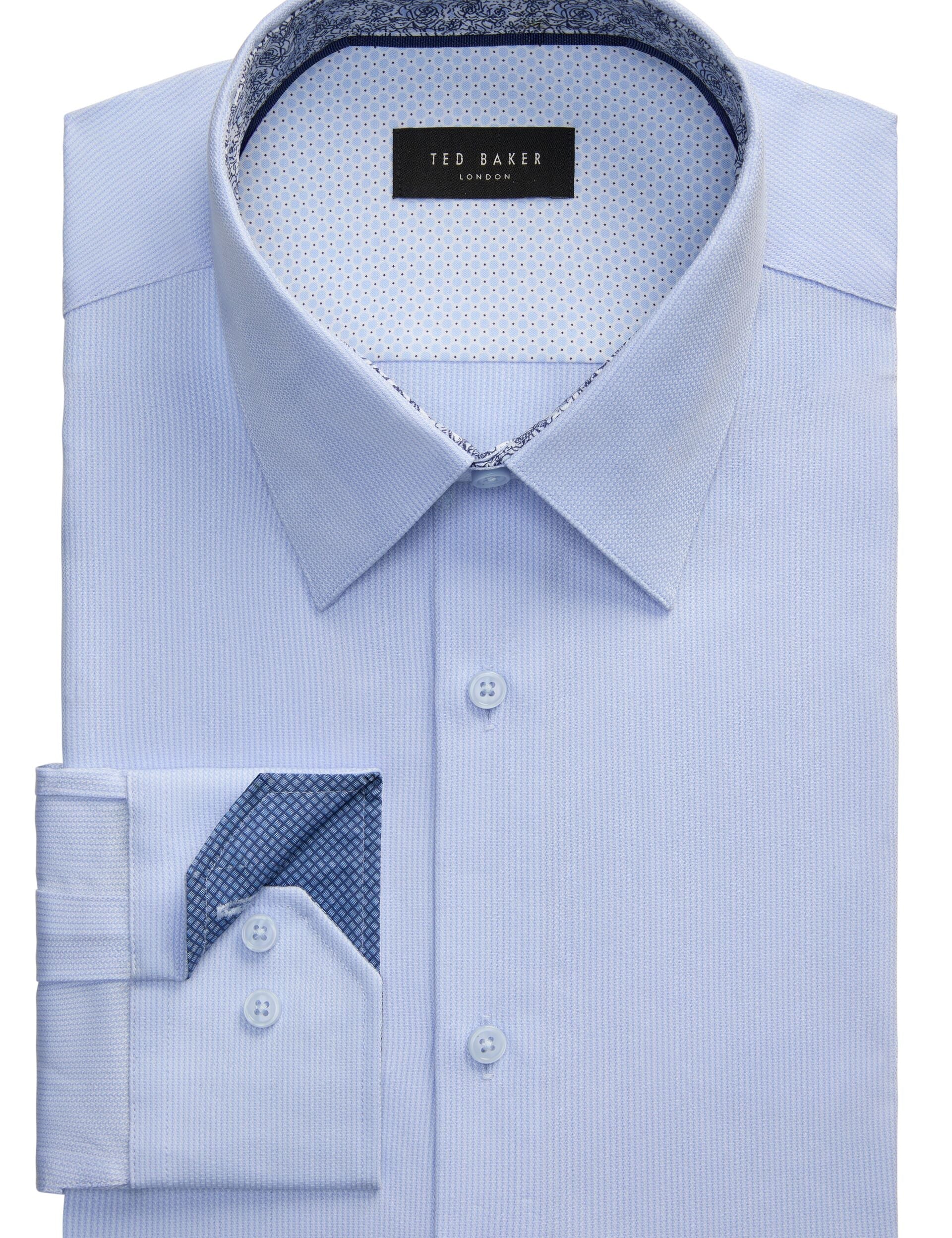 Ted Baker GENEVA Textured Stretch Cotton Slim Fit Shirt BLUE