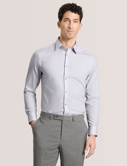 Ted Baker GENEVA Textured Stretch Cotton Slim Fit Shirt LIGHT GREY