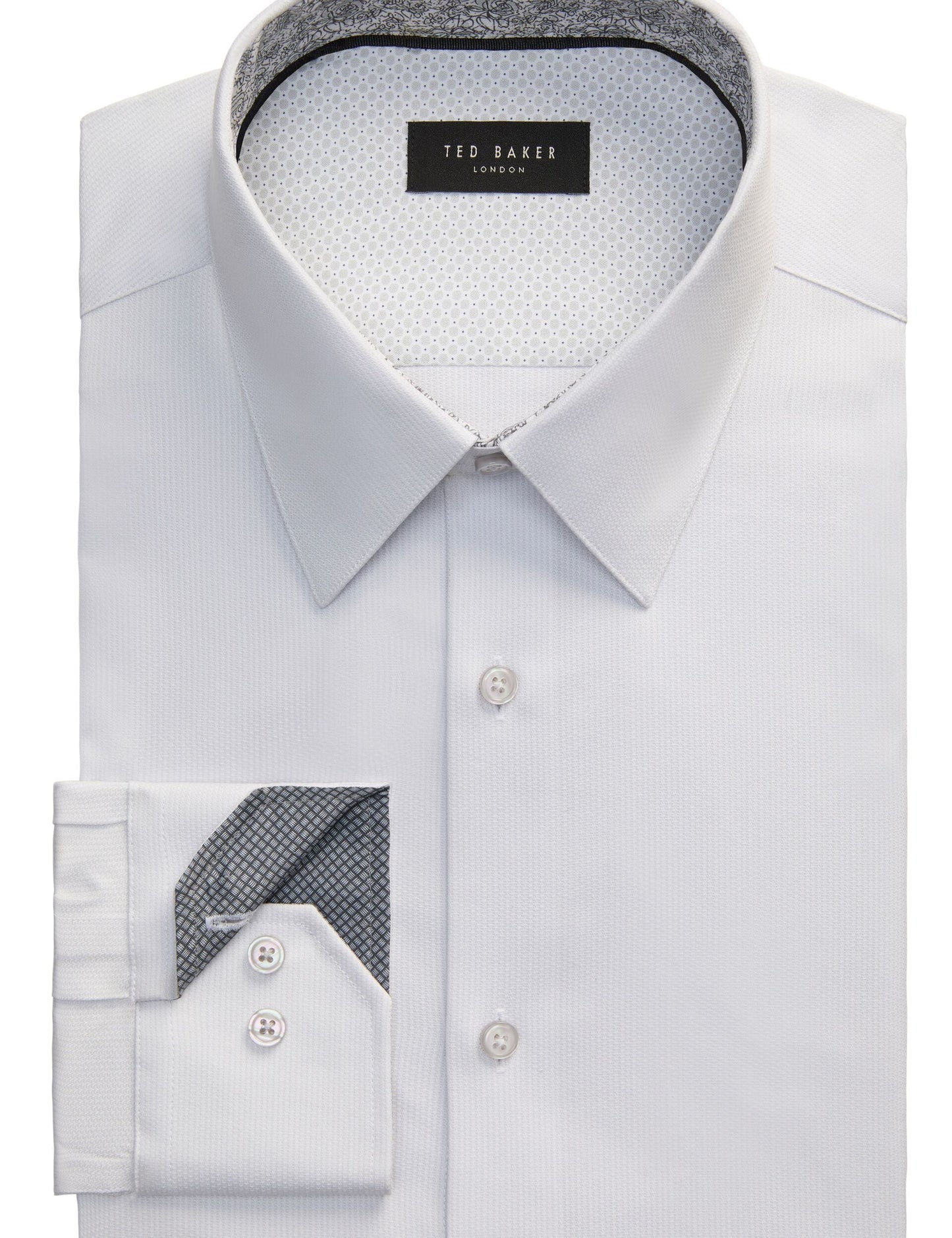 Ted Baker GENEVA Textured Stretch Cotton Slim Fit Shirt LIGHT GREY