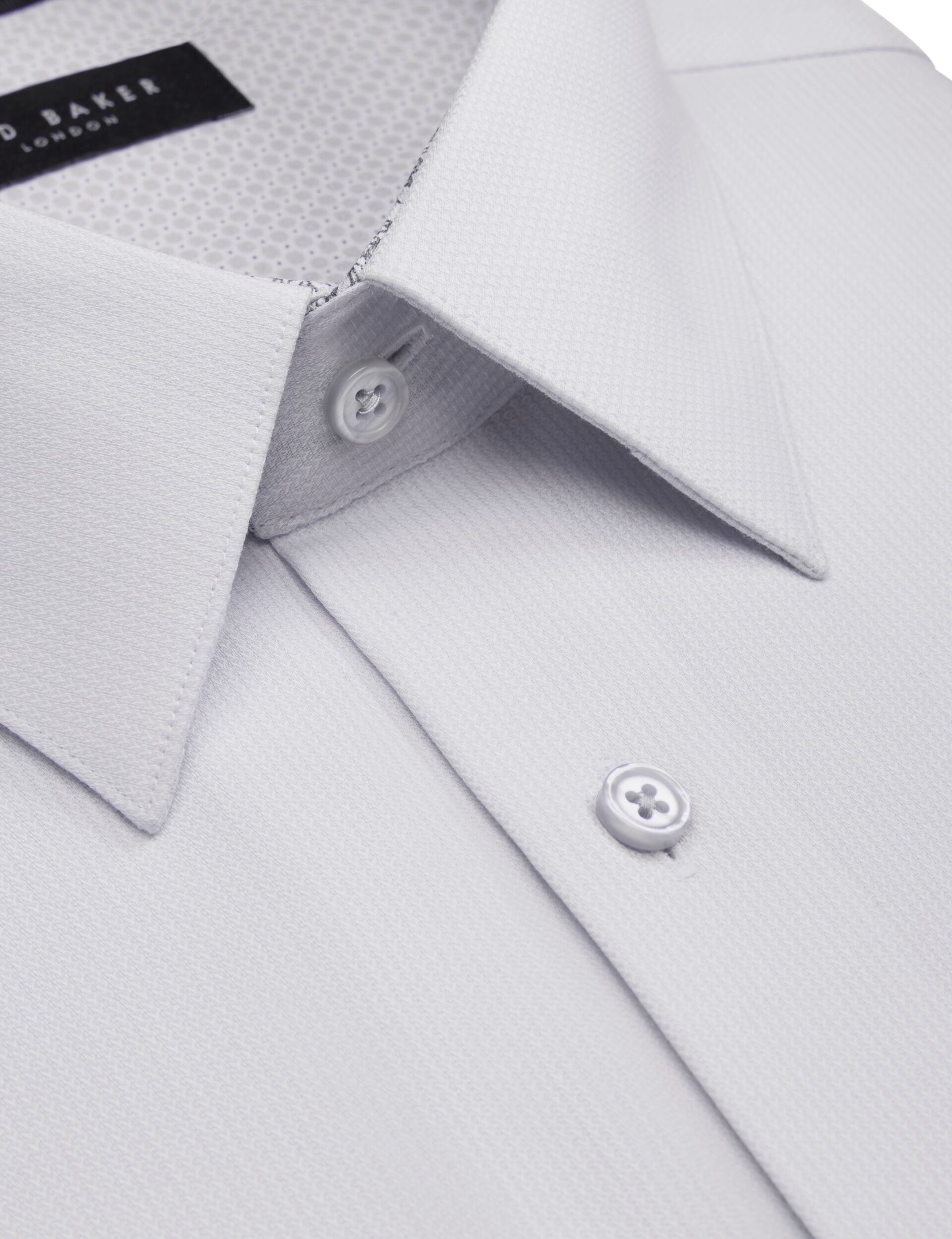 Ted Baker GENEVA Textured Stretch Cotton Slim Fit Shirt LIGHT GREY
