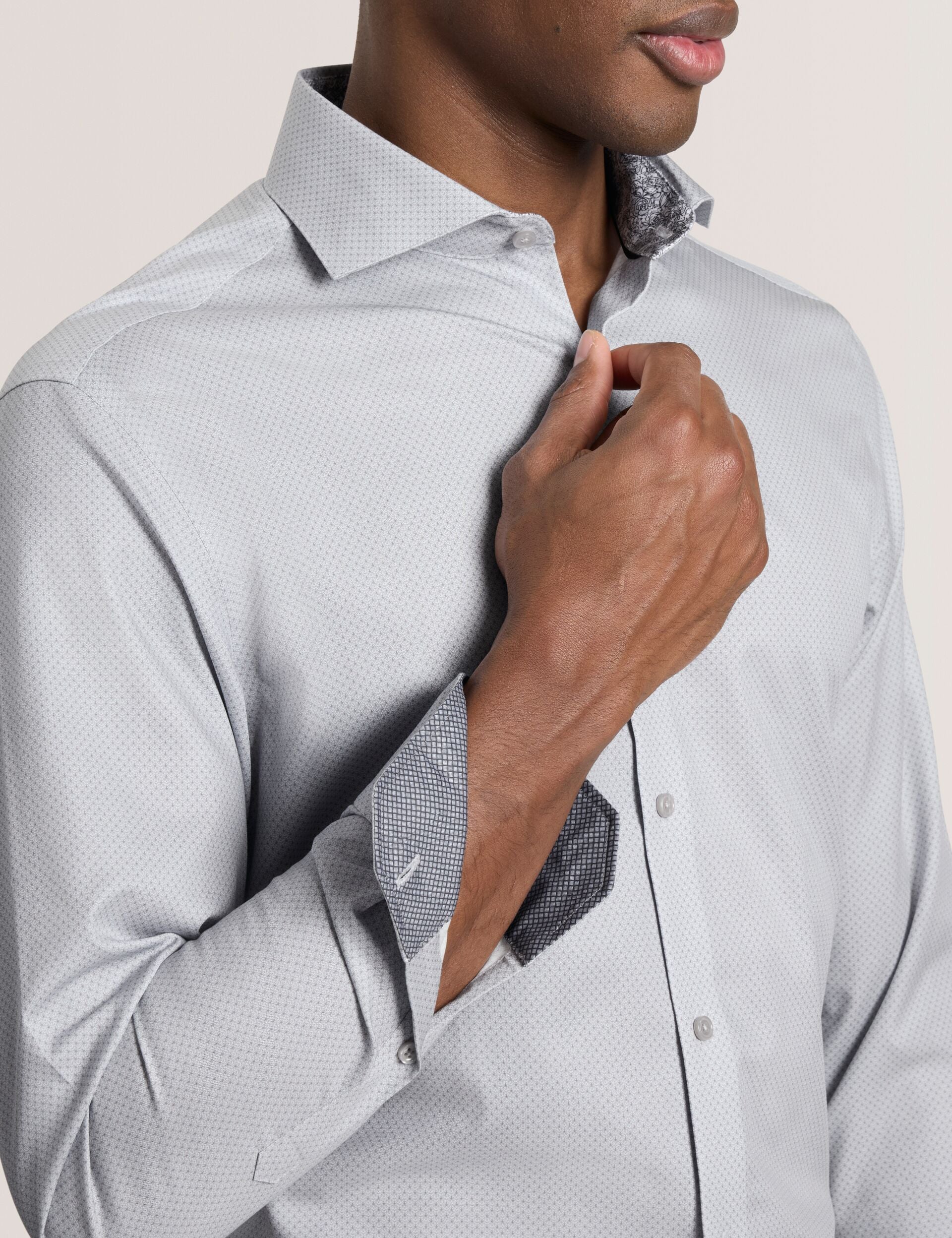Ted Baker NANTUCKET Dobby Stretch Cotton Slim Fit Shirt LIGHT GREY