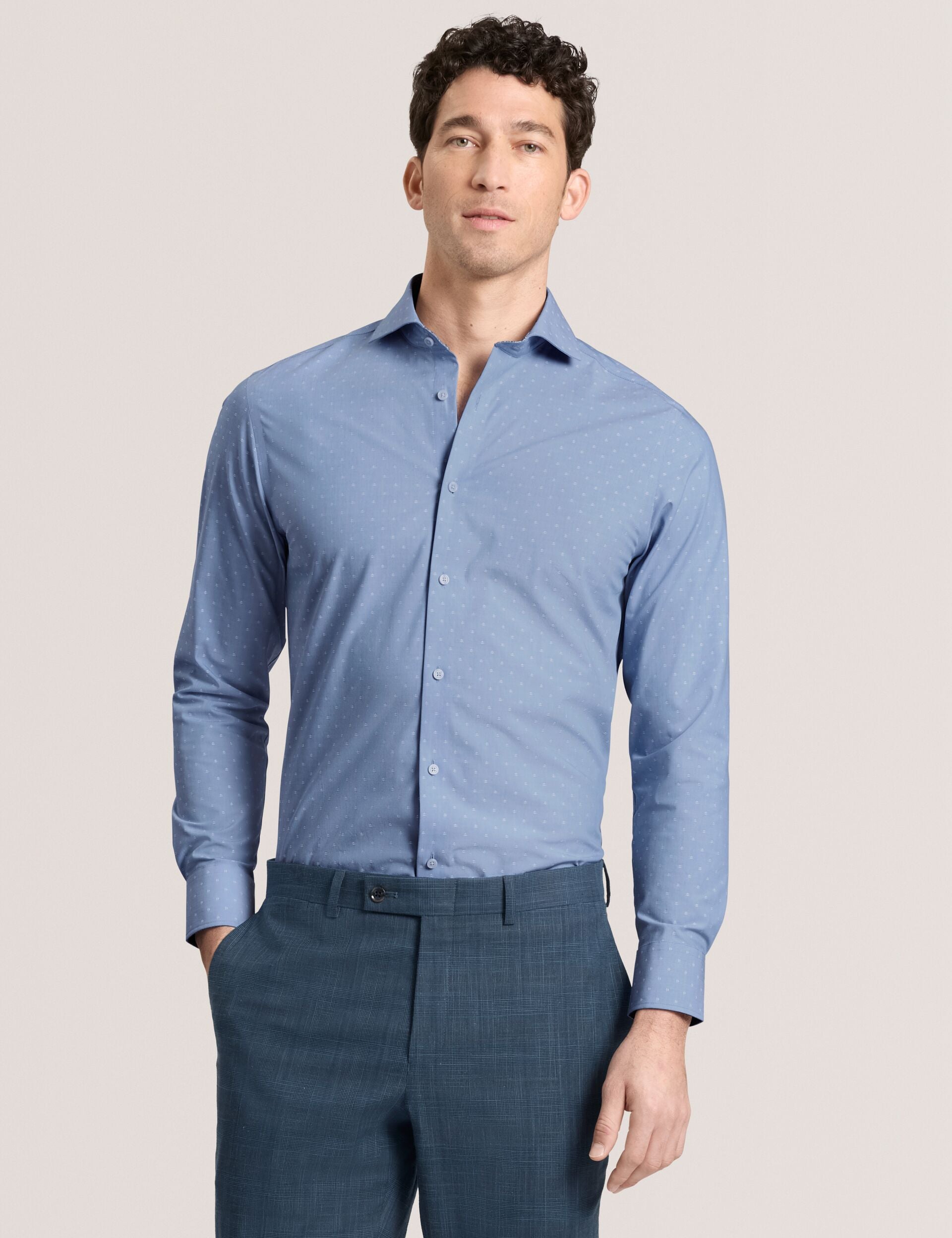 Ted Baker NANTUCKET Dobby Stretch Cotton Slim Fit Shirt BLUE