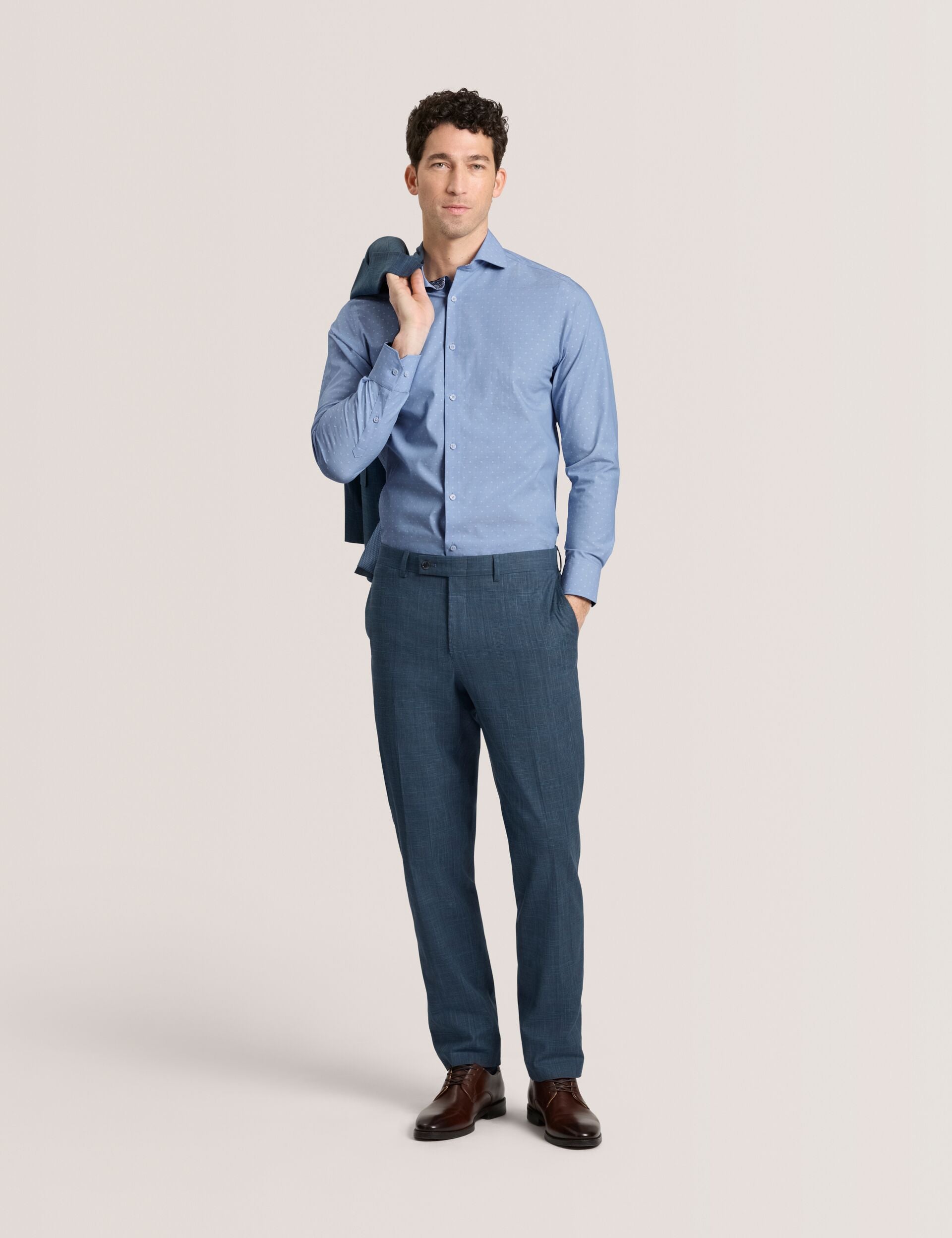 Ted Baker NANTUCKET Dobby Stretch Cotton Slim Fit Shirt BLUE
