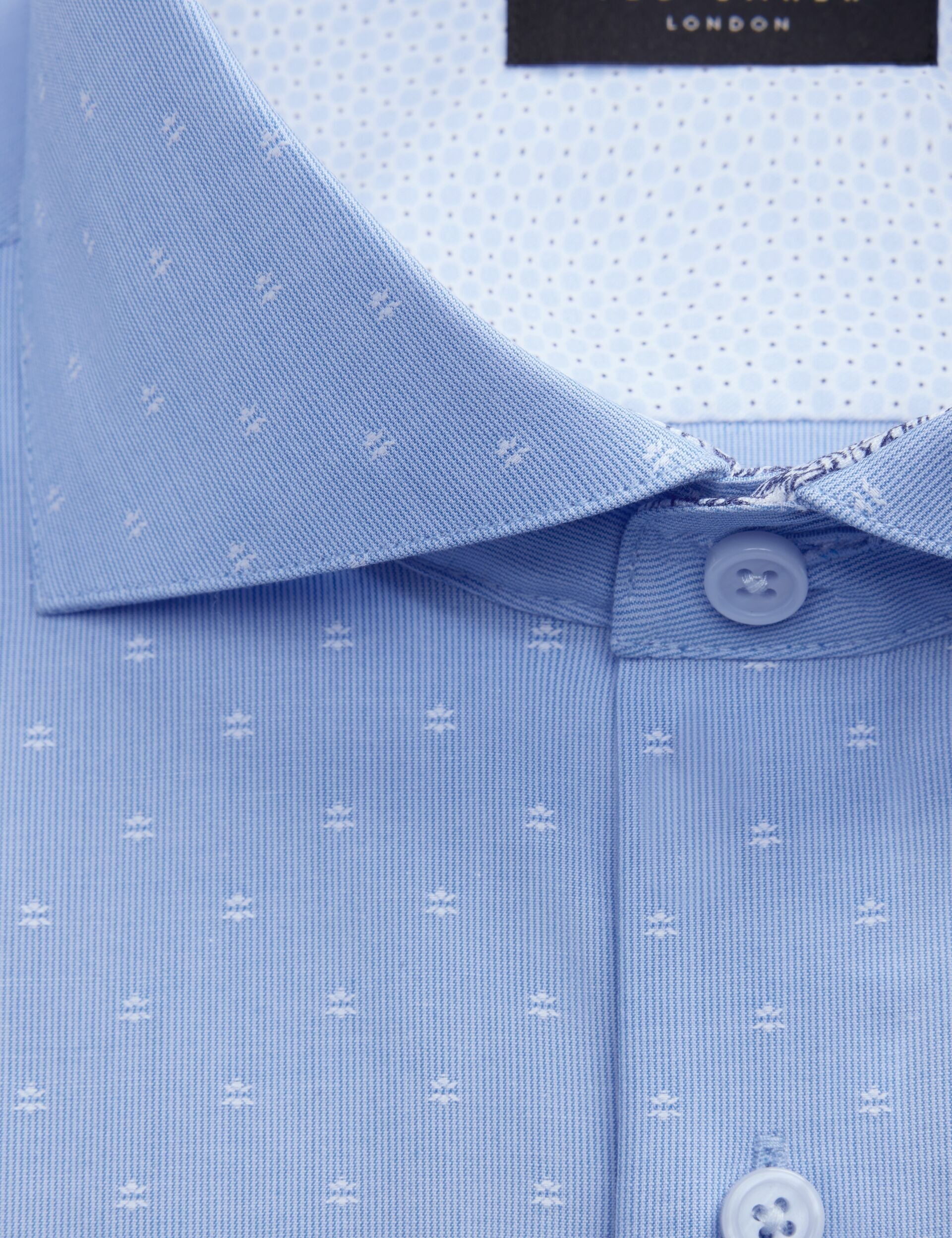 Ted Baker NANTUCKET Dobby Stretch Cotton Slim Fit Shirt BLUE