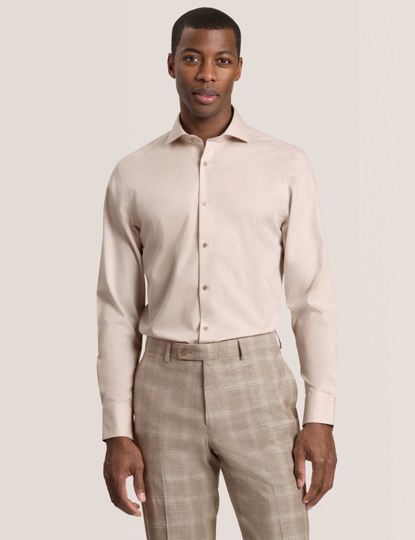 Ted Baker NANTUCKET Geo Texture Stretch Cotton Slim Fit Shirt TAUPE